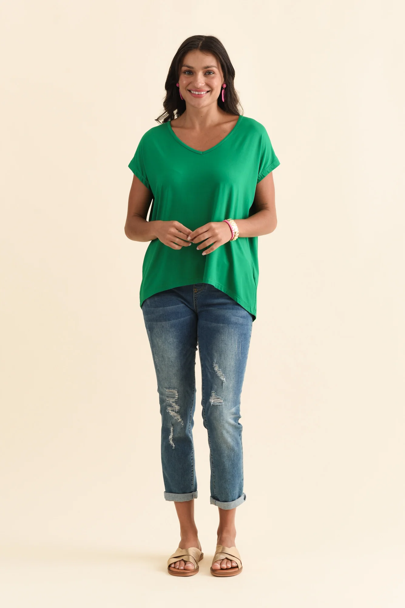 Jenner Green V Neck Tee - Image 7