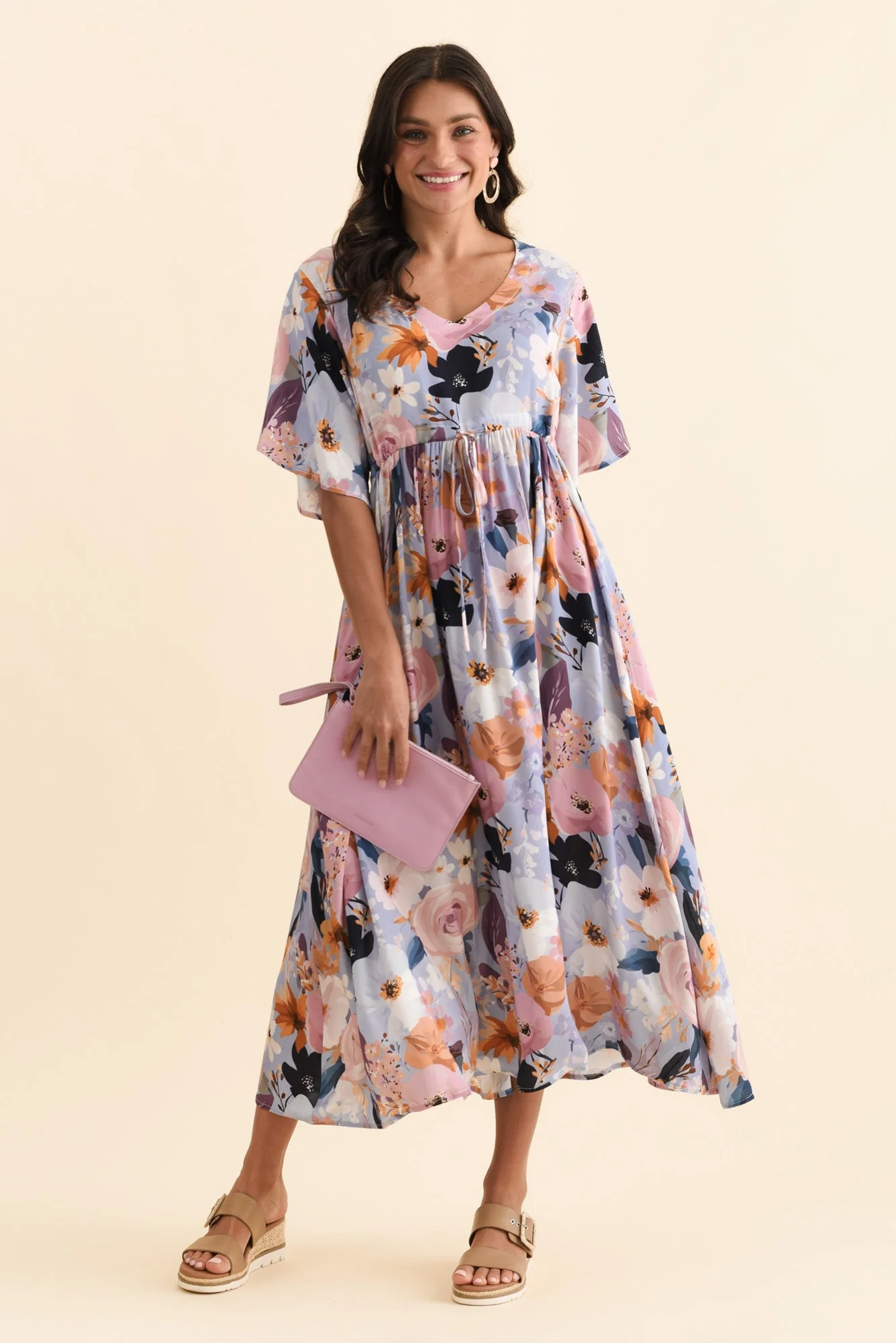 Jennifer Purple Garden Flutter Sleeve Dress