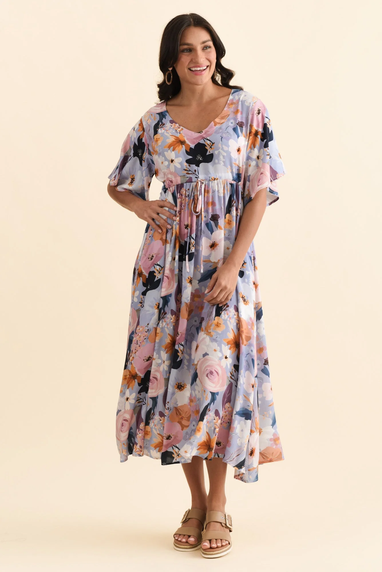Jennifer Purple Garden Flutter Sleeve Dress - Image 2