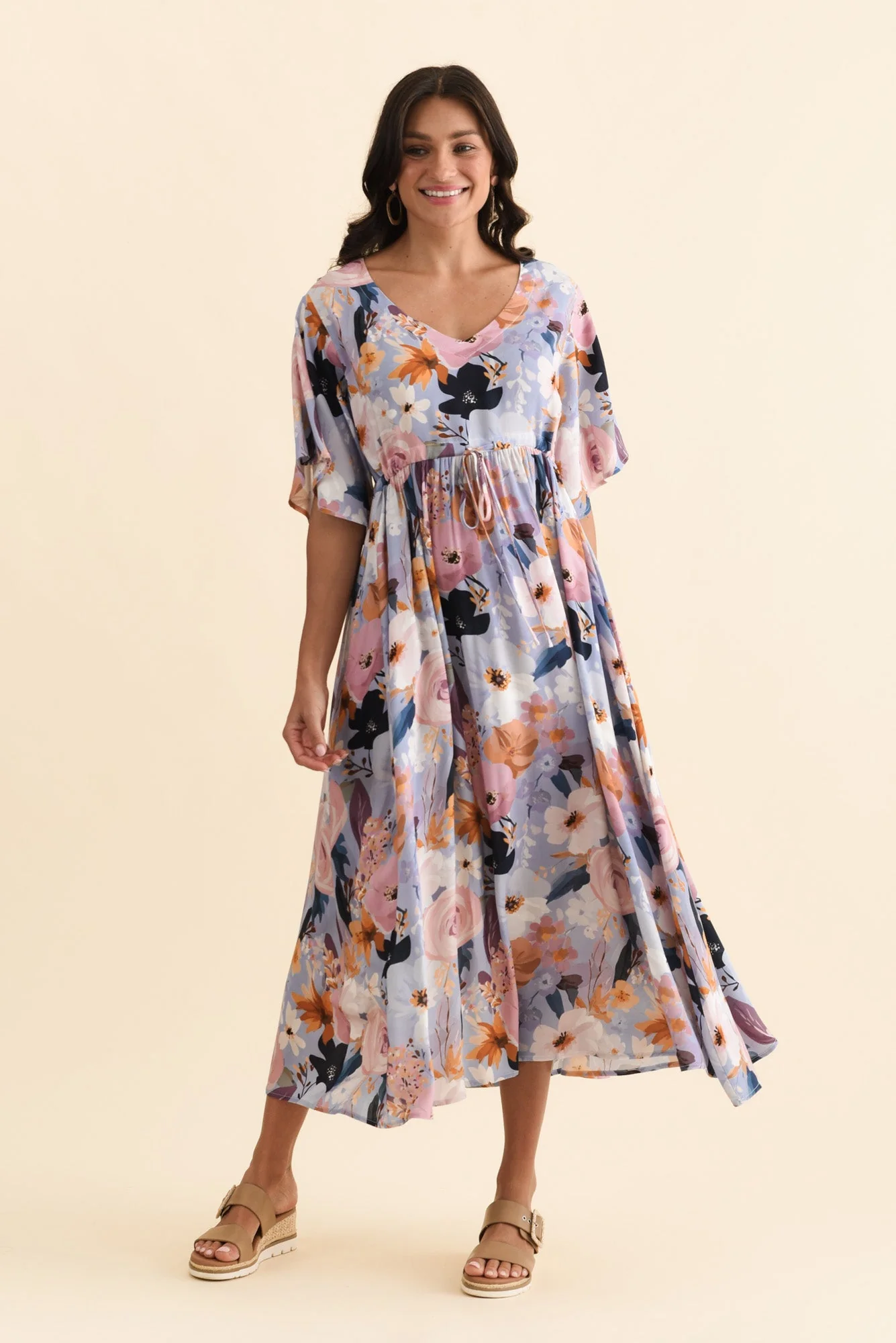 Jennifer Purple Garden Flutter Sleeve Dress - Image 6