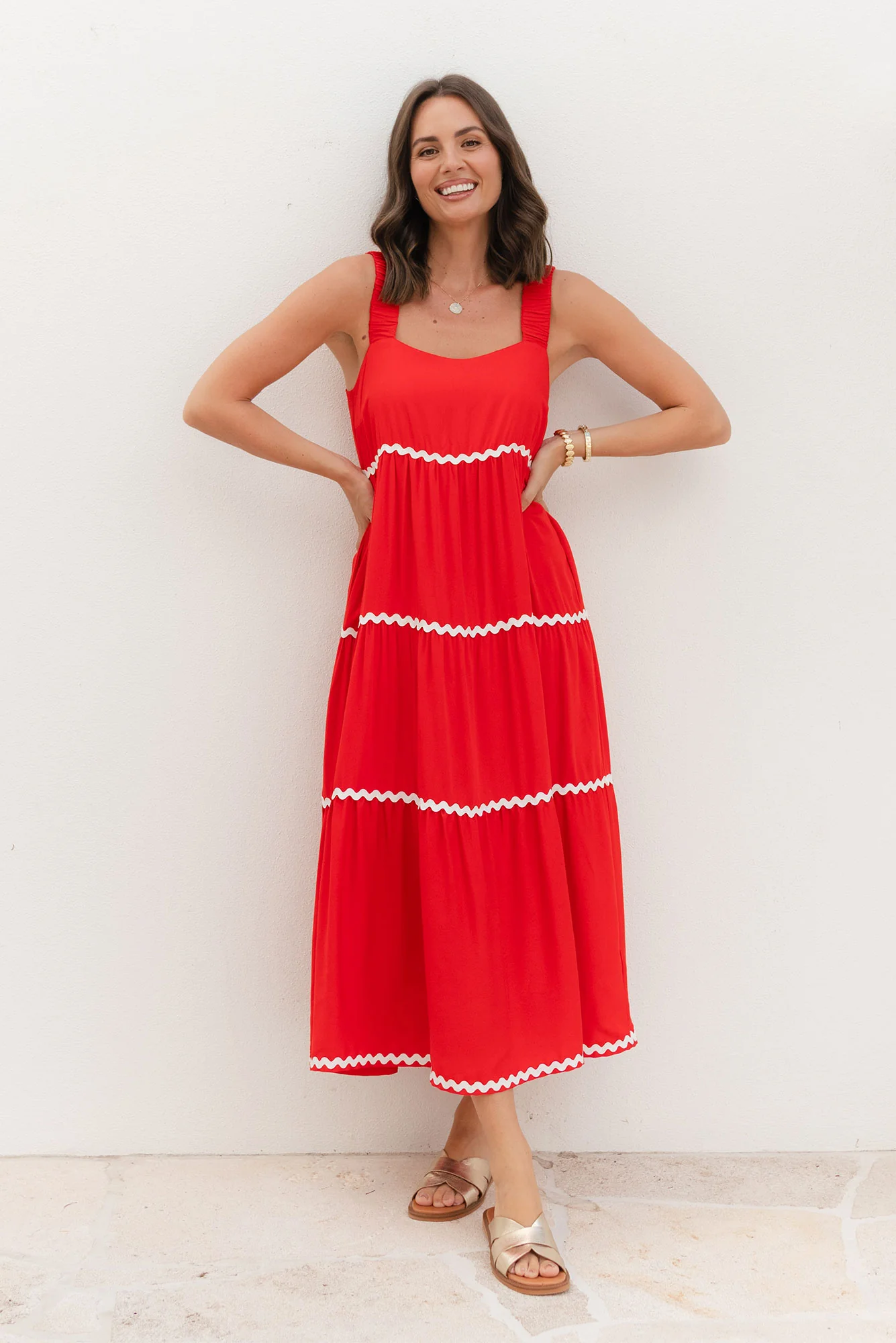 Josie Red Contrast Tier Dress