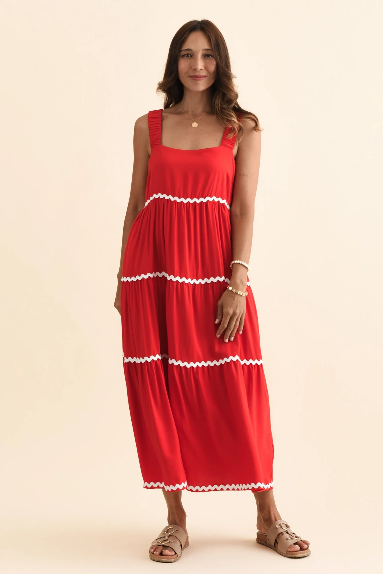 Josie Red Contrast Tier Dress - Image 3