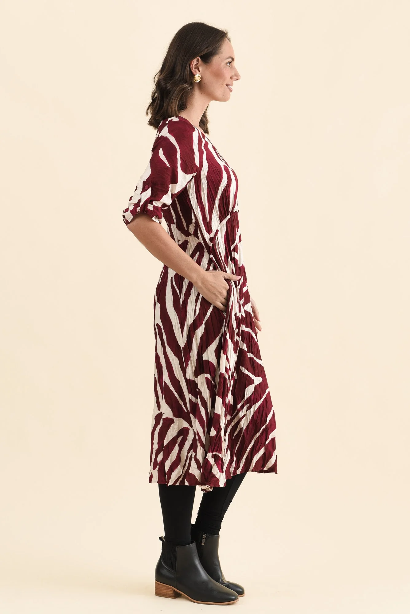 Juna Burgundy Abstract Crescent Dress - Image 3