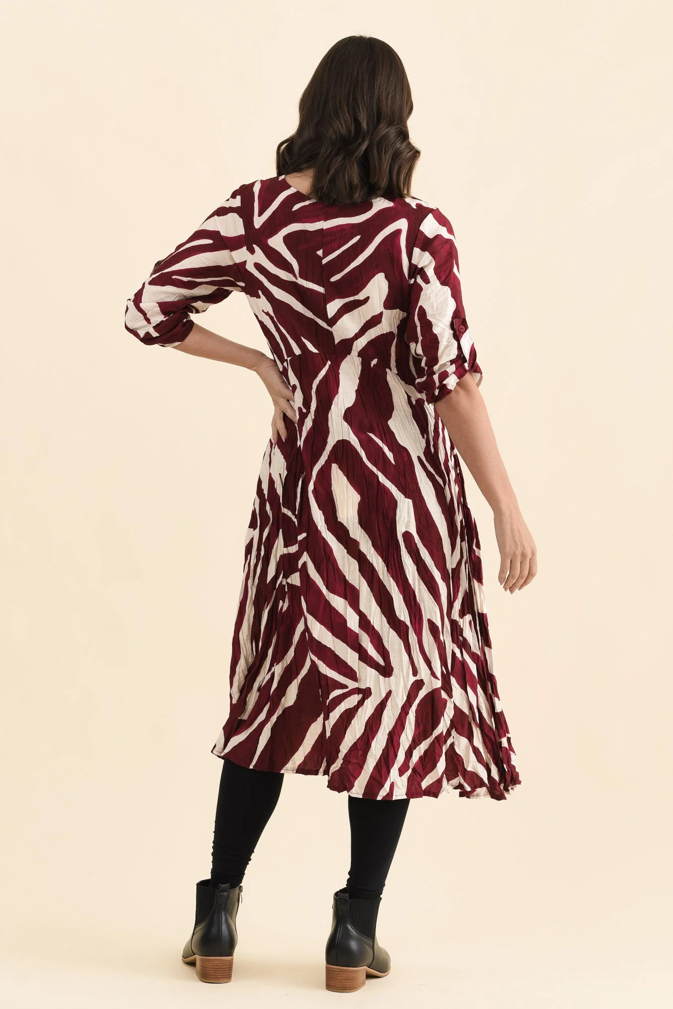 Juna Burgundy Abstract Crescent Dress - Image 4