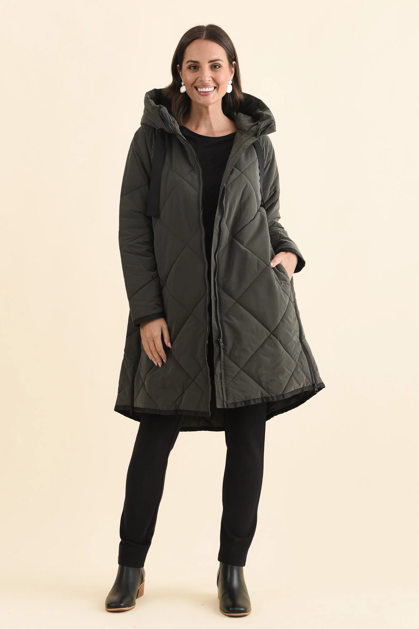 Koami Charcoal Quilted Hooded Coat - Image 8