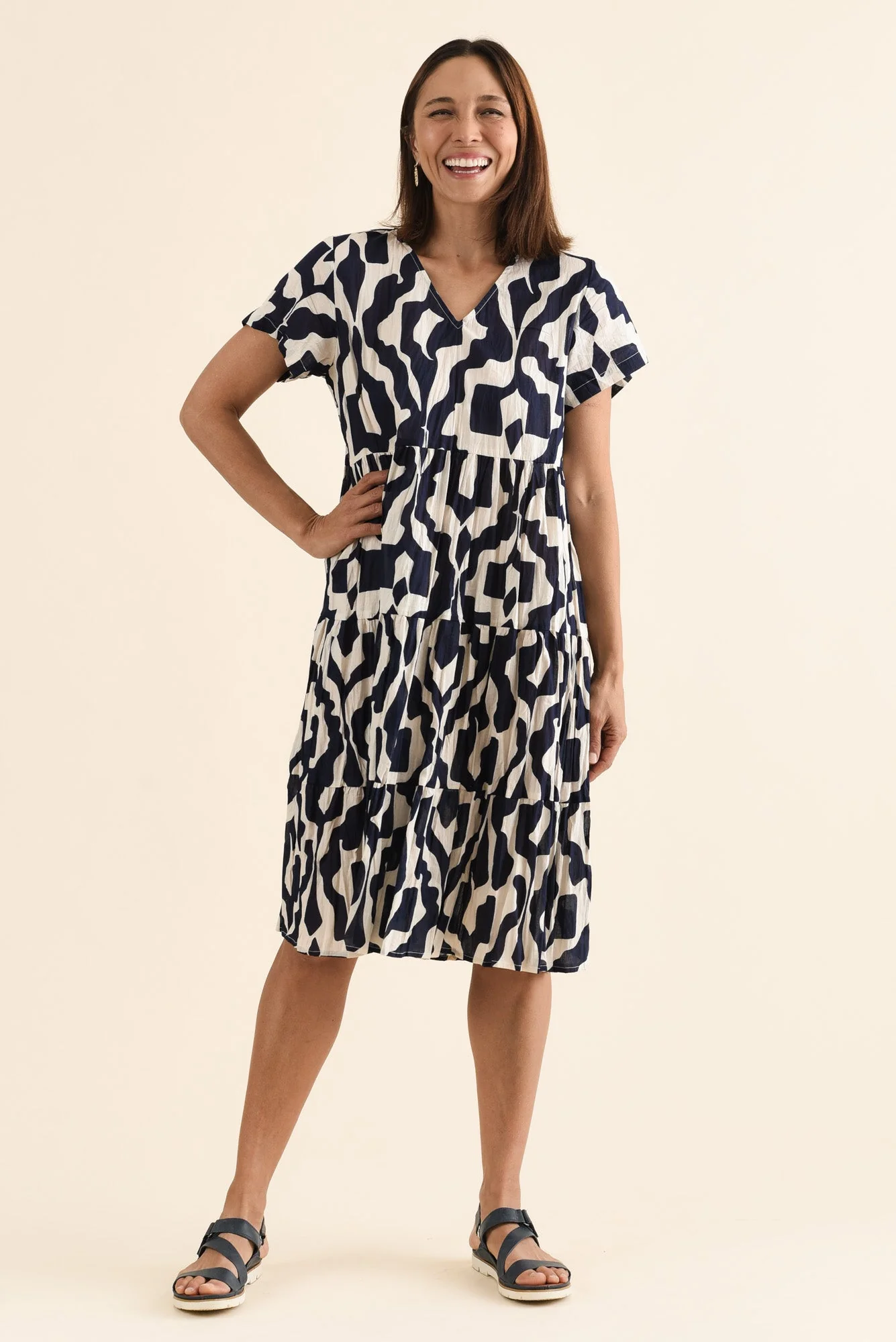 Lania Navy Motif Crinkle Cotton Dress - Image 2