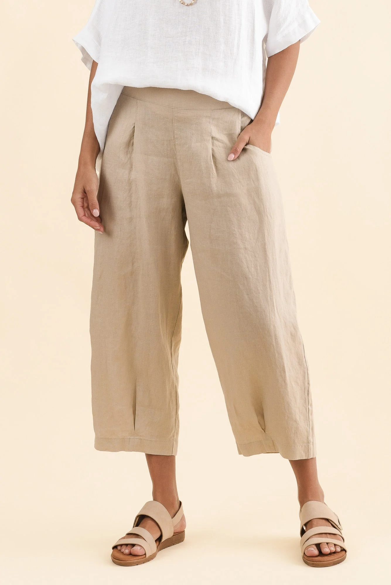 Lassie Beige Linen Barrel Pants - Image 2