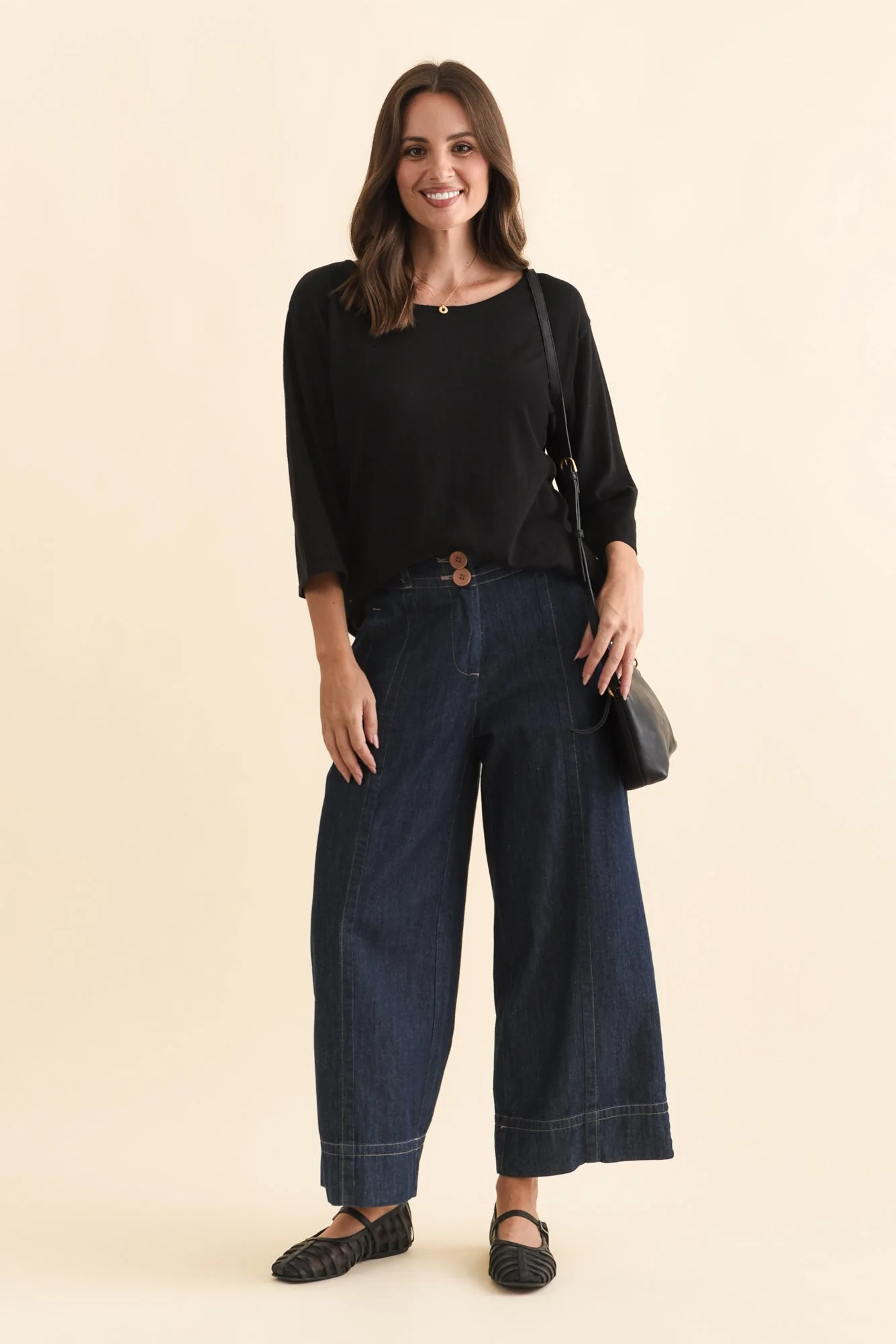 Liberty Black Cotton Knit 3/4 Sleeve Top - Image 3