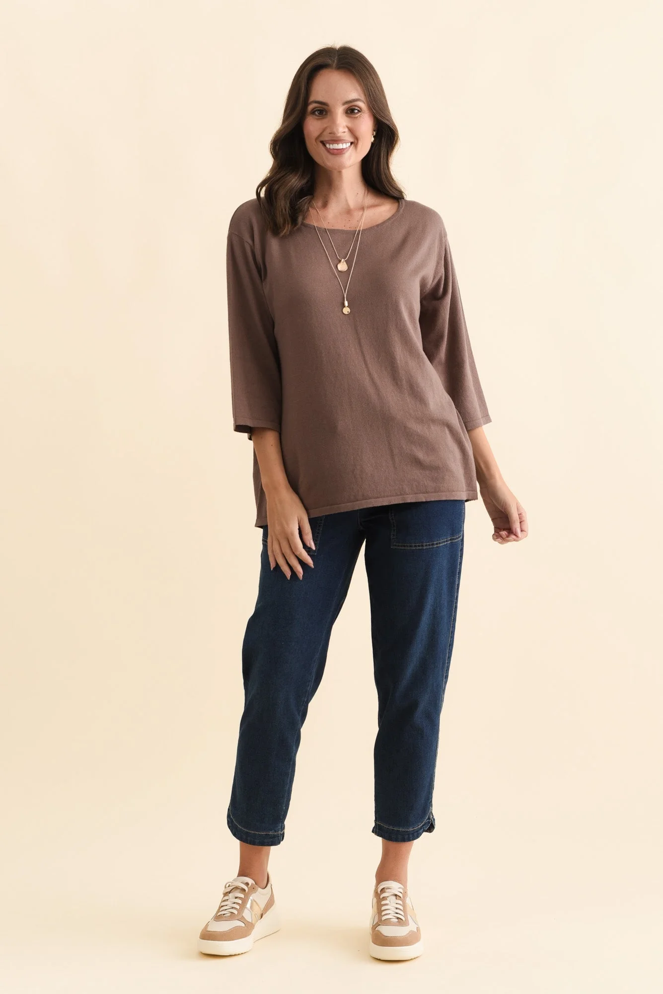 Liberty Chocolate Cotton Knit 3/4 Sleeve Top - Image 7