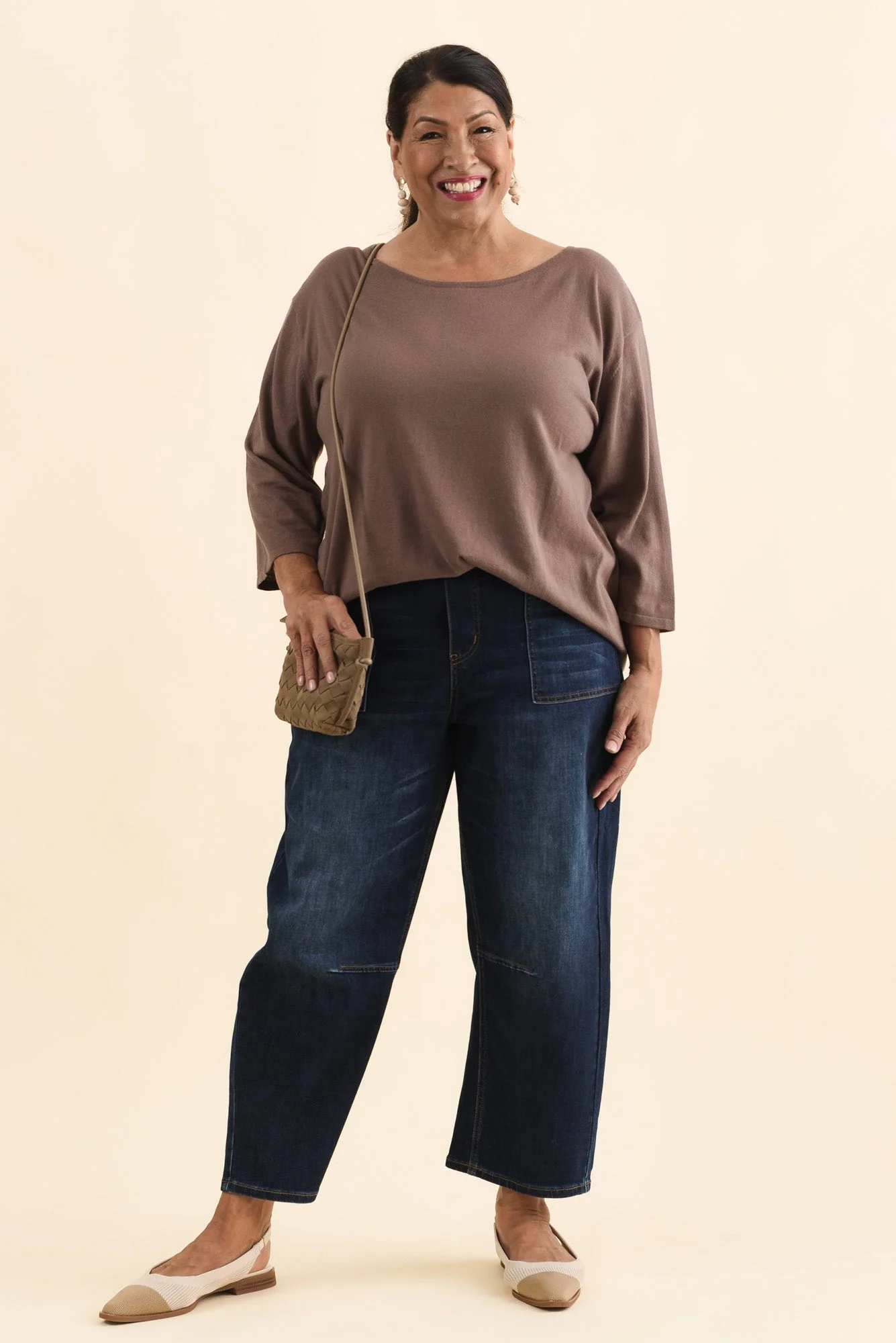 Liberty Chocolate Cotton Knit 3/4 Sleeve Top - Image 9