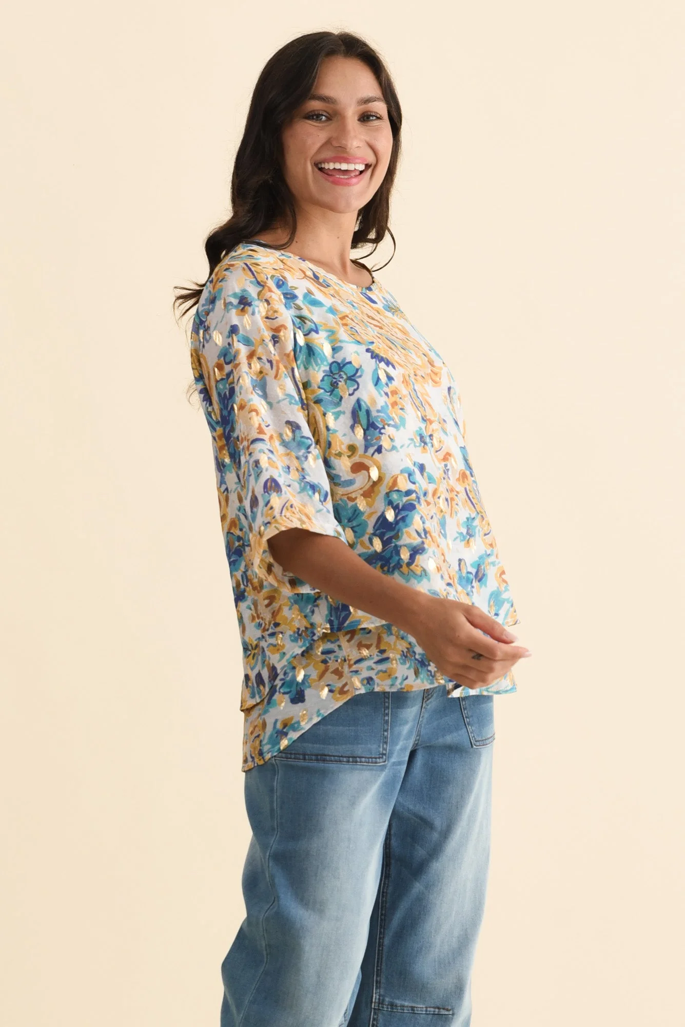 Liora Blue Paisley Foil Layered Top - Image 3