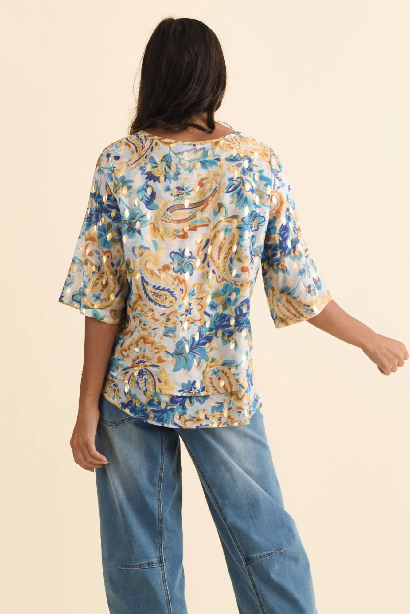 Liora Blue Paisley Foil Layered Top - Image 4