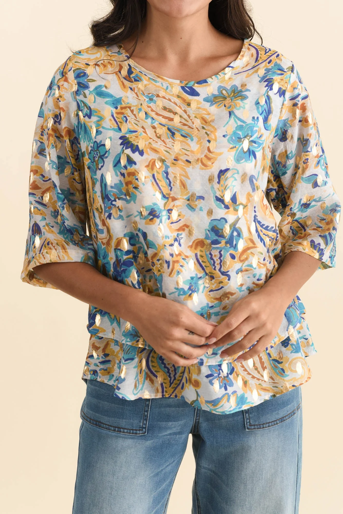 Liora Blue Paisley Foil Layered Top - Image 5