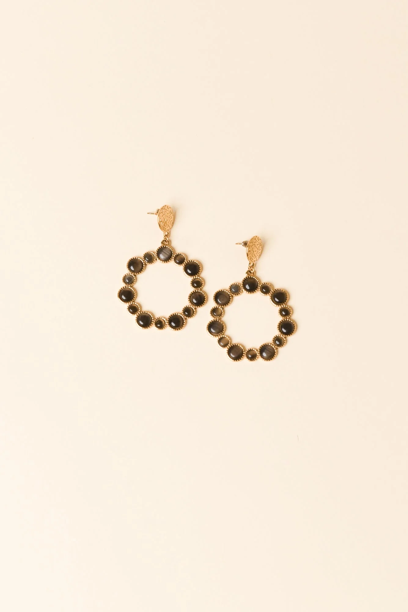 Lively Black Crystal Circle Earrings