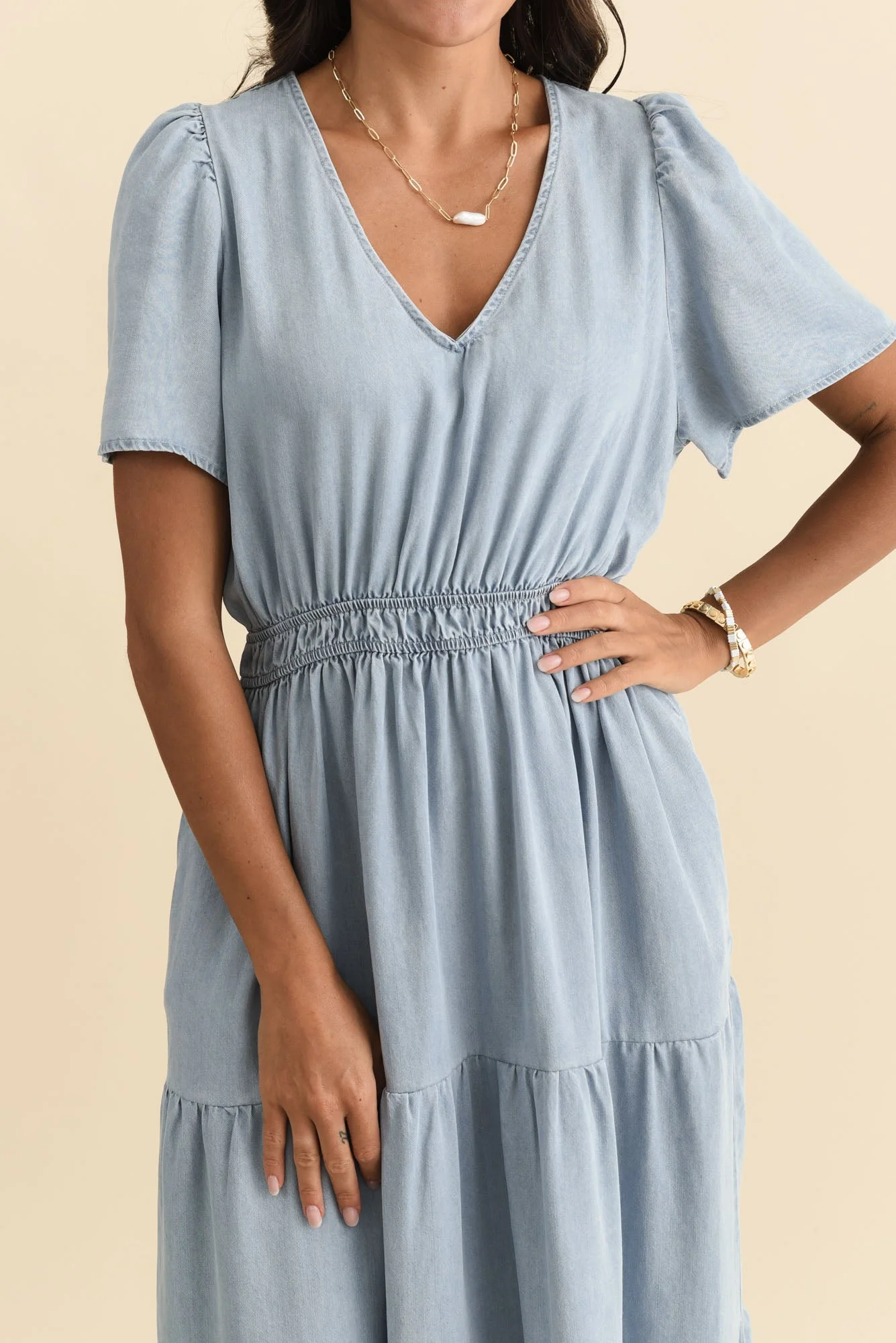 Luca Light Blue Tencel Tier Dress - Image 6
