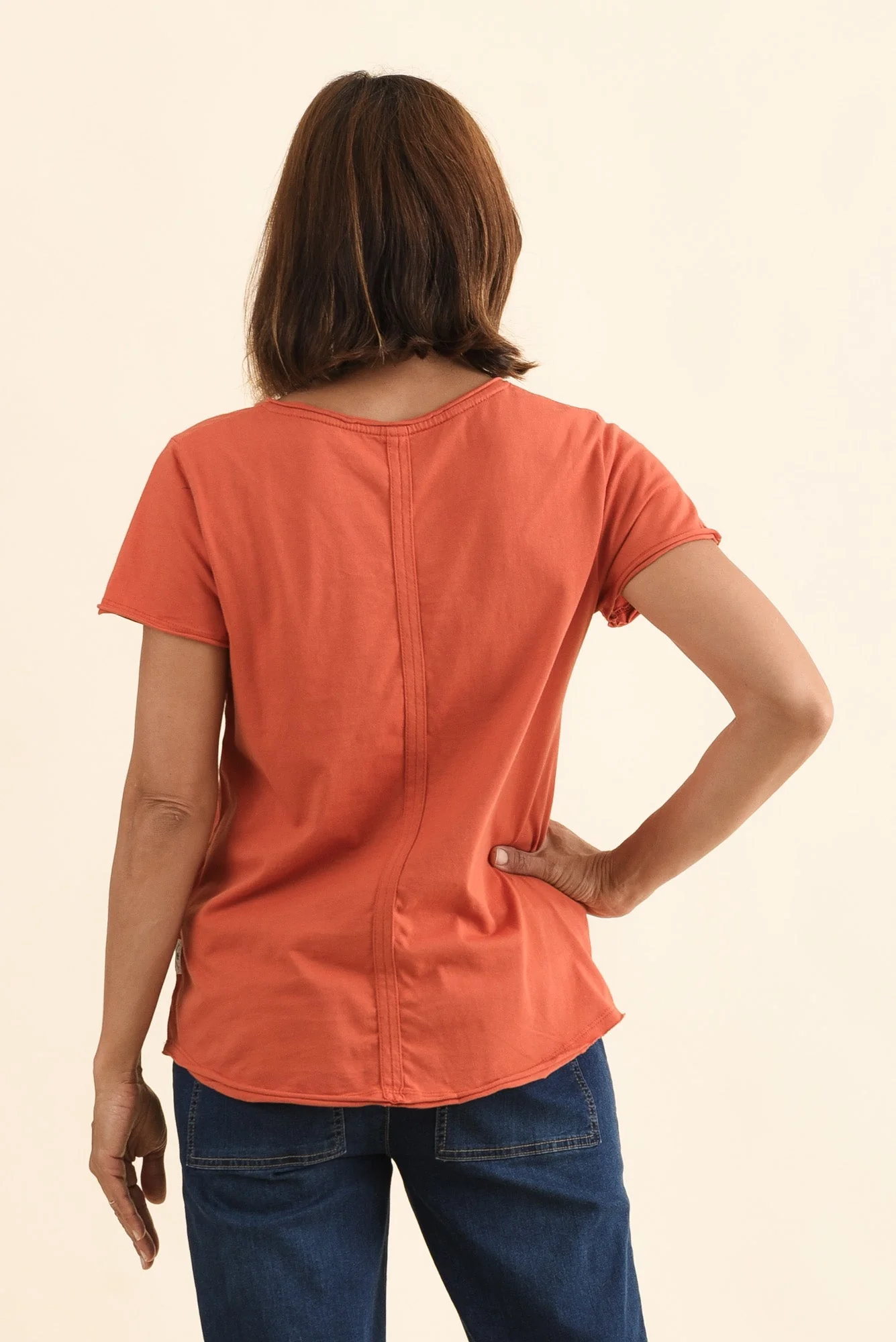 Maggie Orange Cotton Vee Tee - Image 4