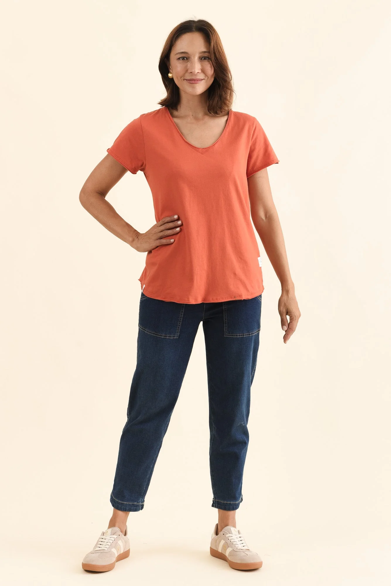 Maggie Orange Cotton Vee Tee - Image 6