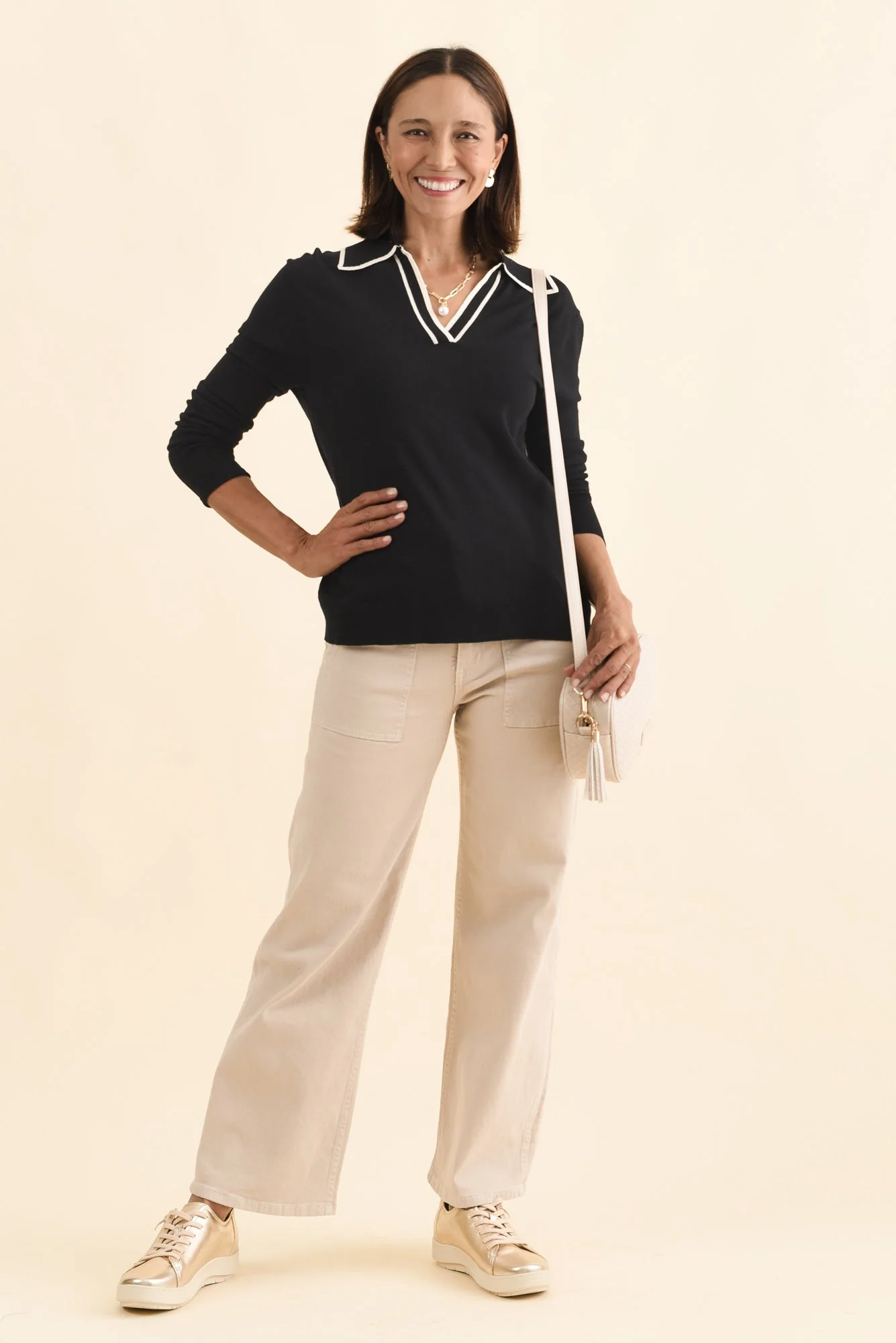 Makenna Black Collared Knit Top - Image 3