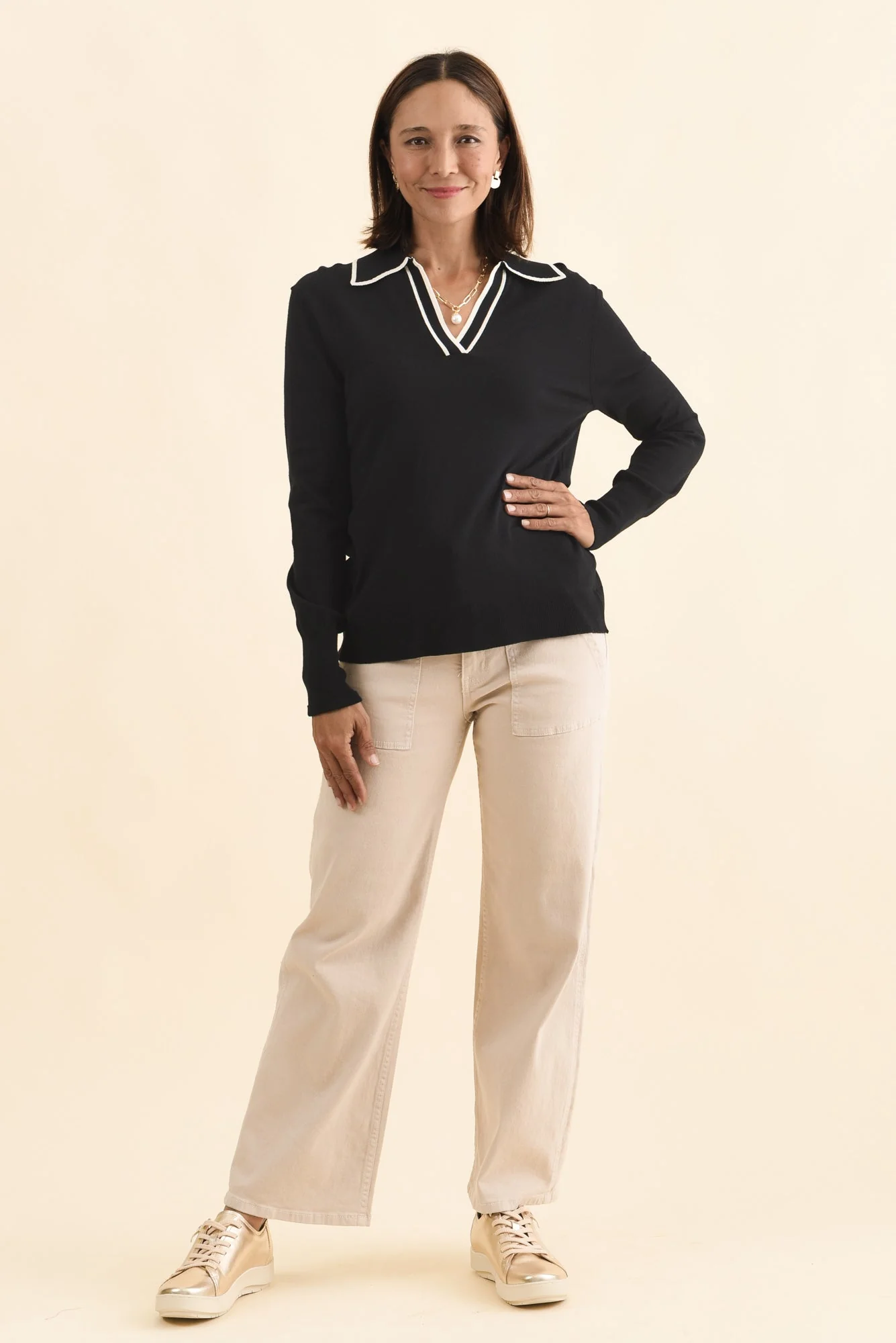 Makenna Black Collared Knit Top - Image 7