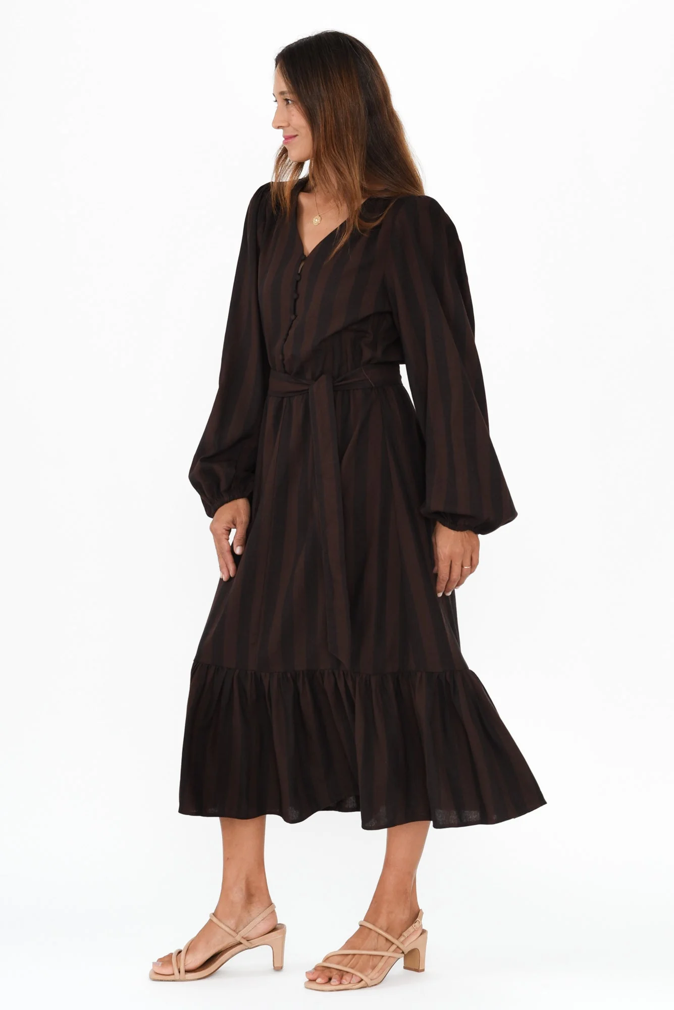 Melissa Chocolate Stripe Linen Blend Dress - Image 3