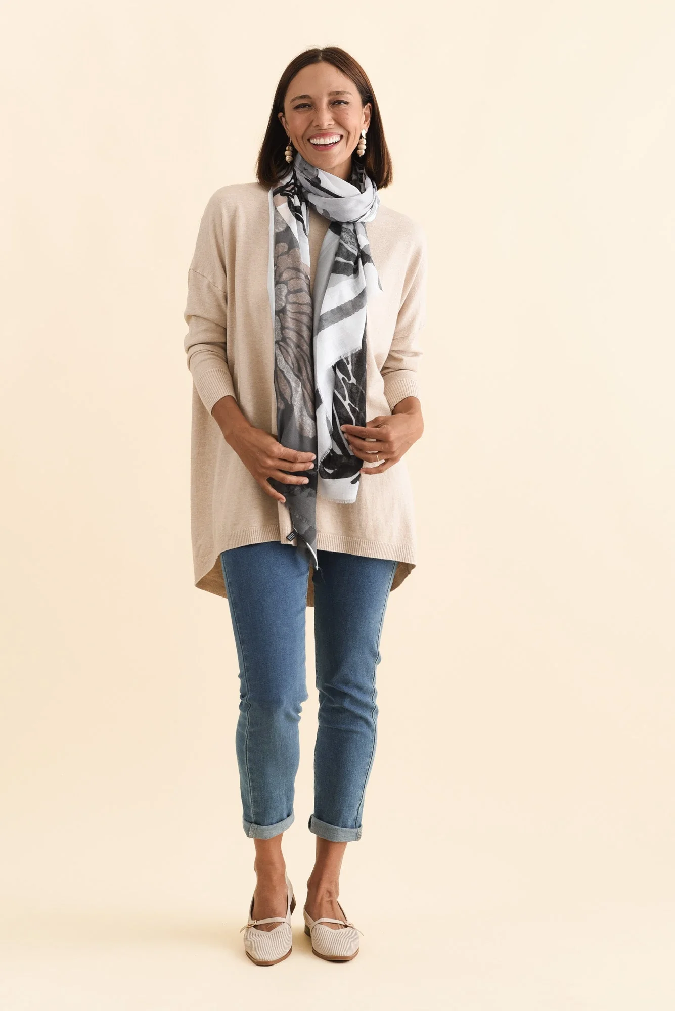 Meryl Beige Wool Blend Drape Jumper - Image 3