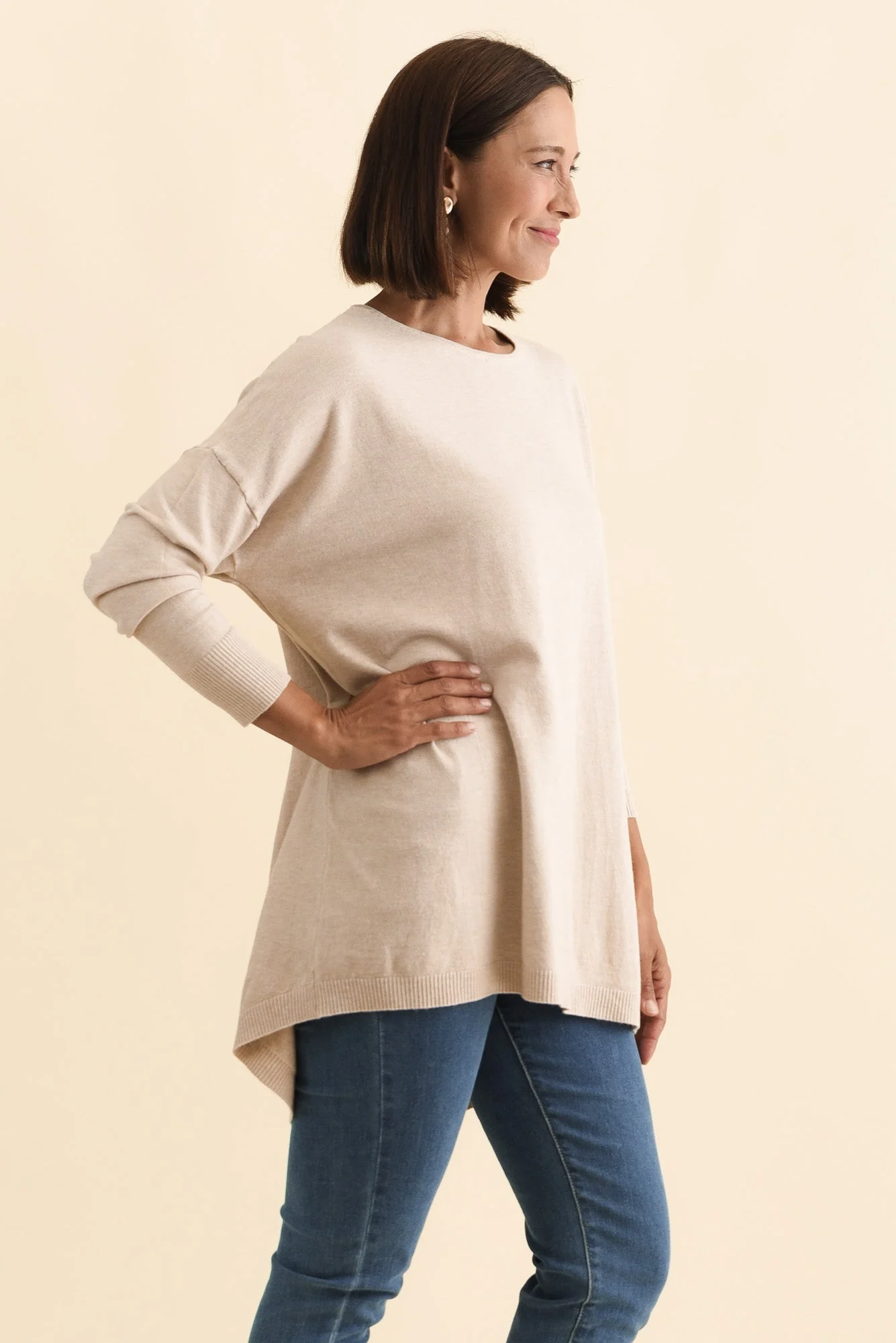 Meryl Beige Wool Blend Drape Jumper - Image 4