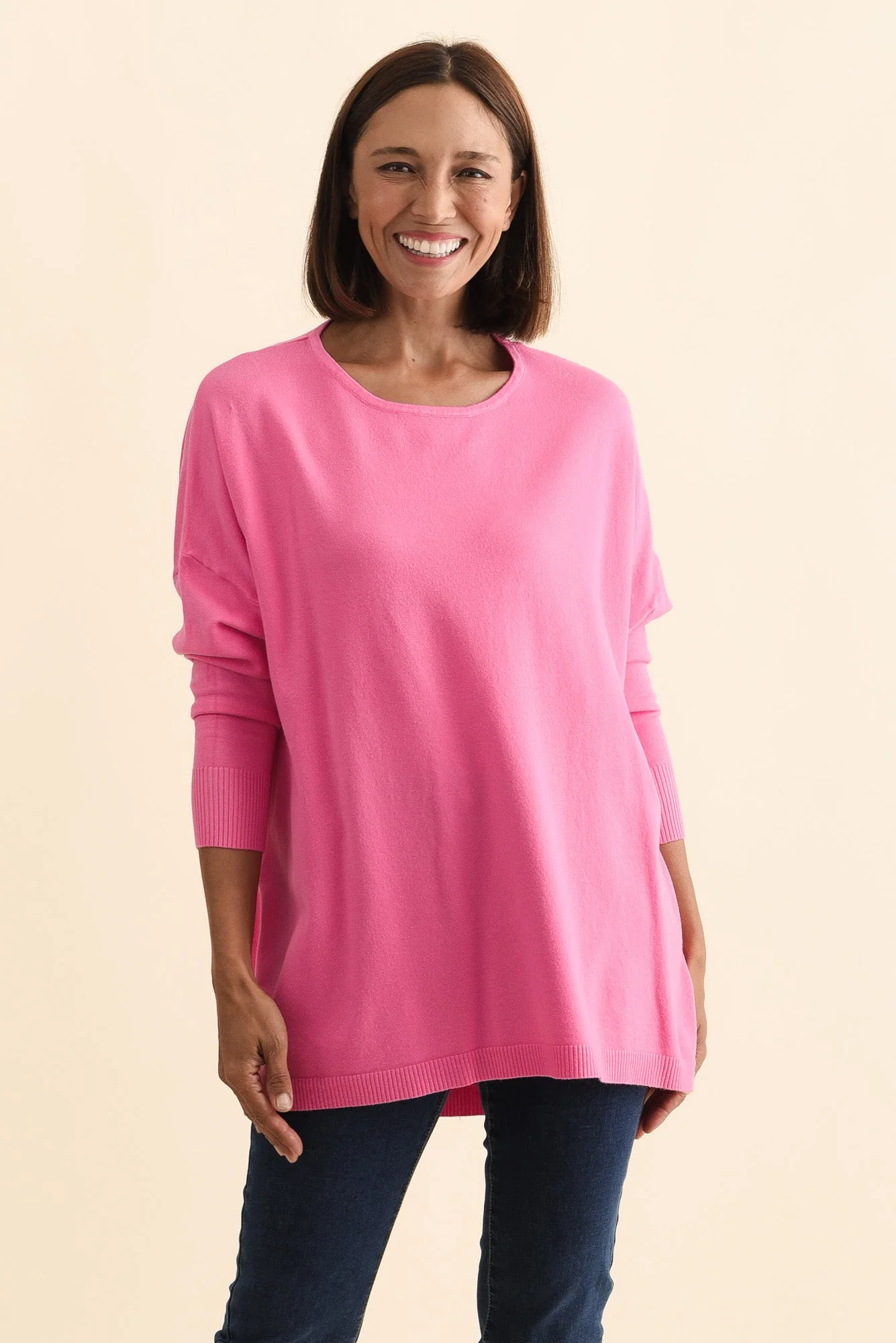 Meryl Hot Pink Wool Blend Drape Jumper - Image 3