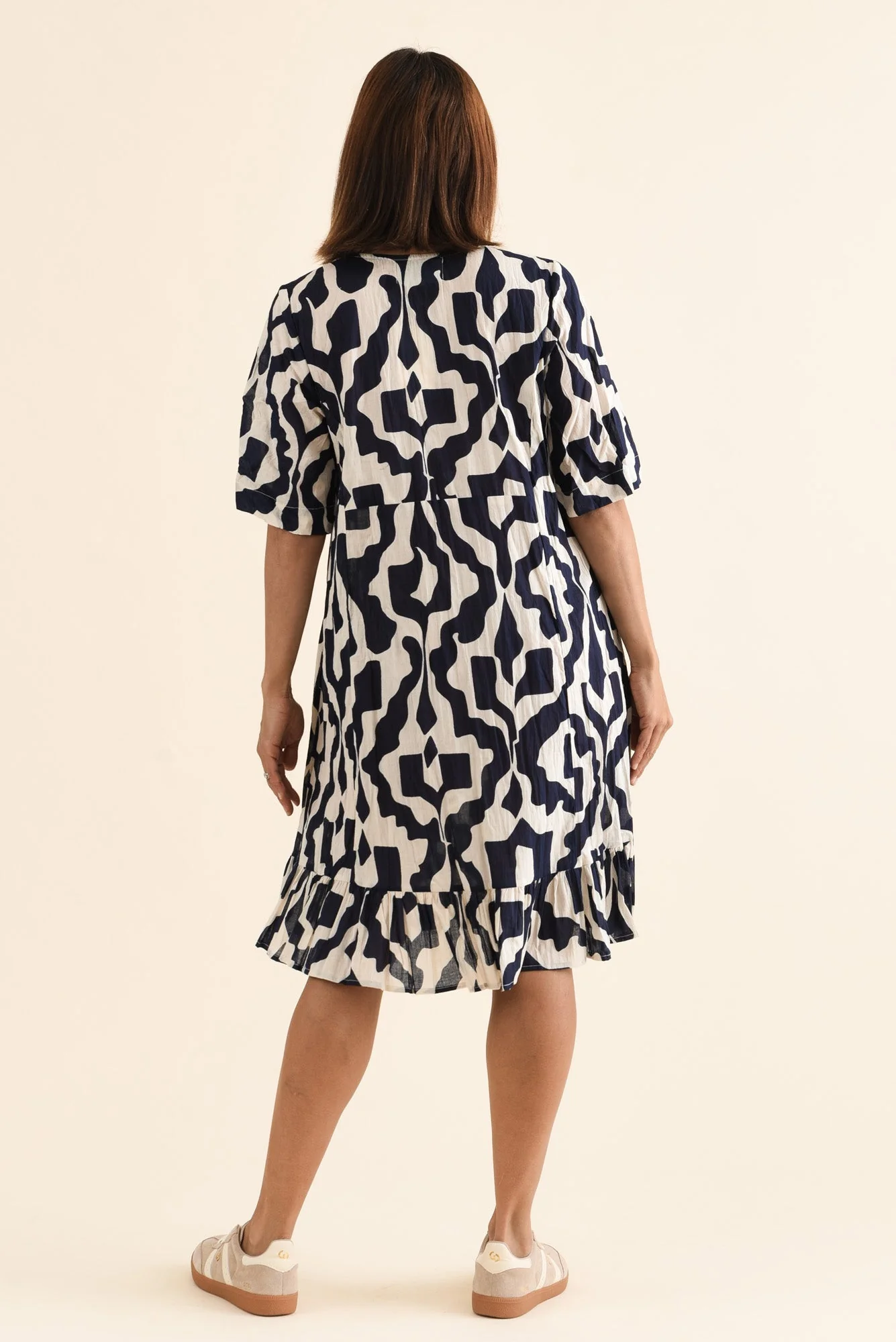 Mila Navy Motif Crinkle Cotton Dress - Image 4
