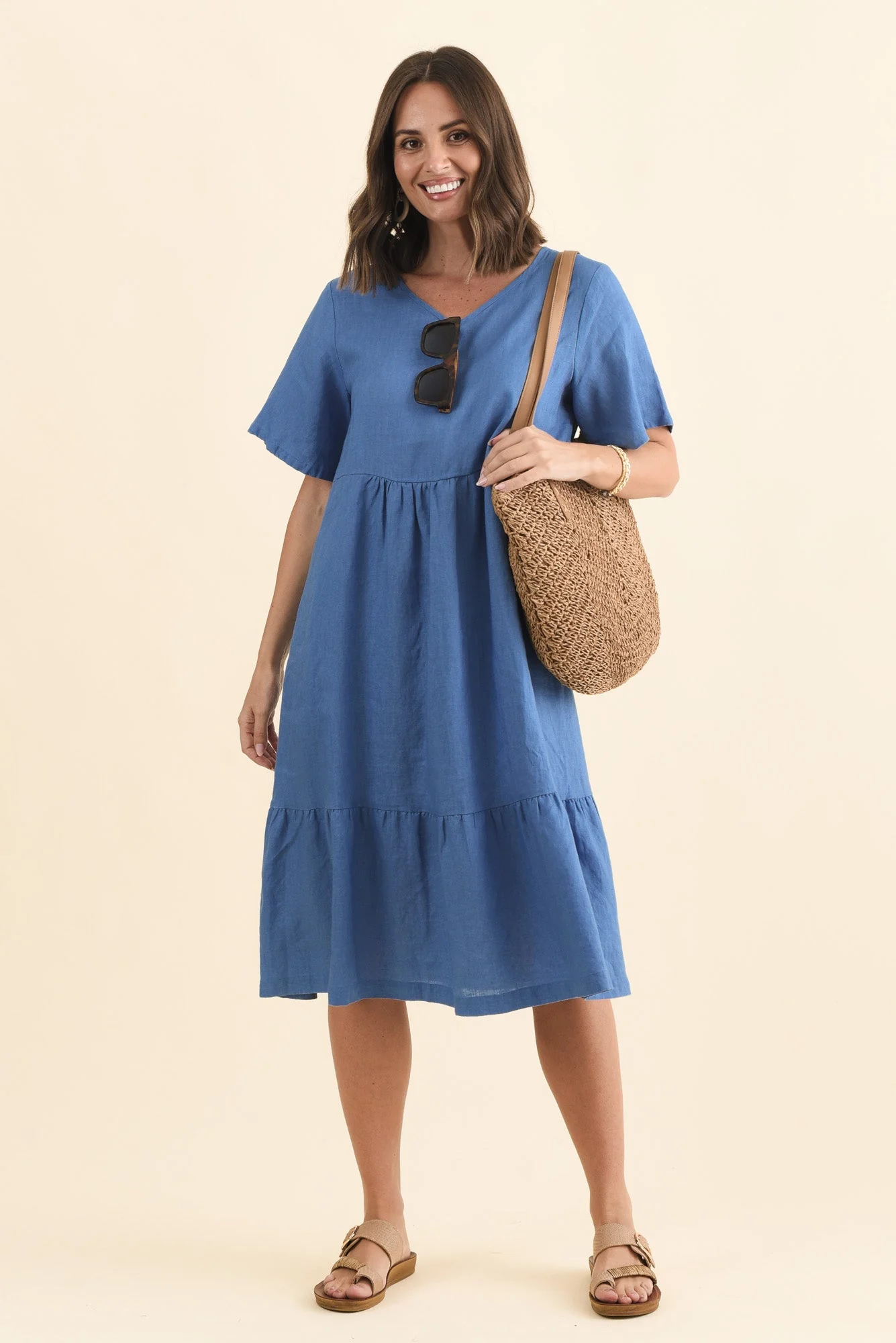 Miller Blue Linen Tiered Dress - Image 2