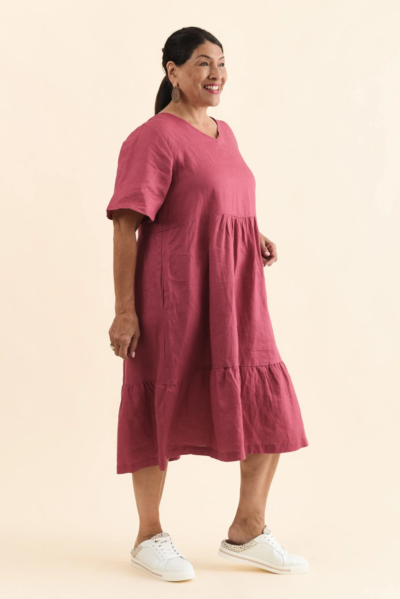 Miller Pink Linen Tiered Dress - Image 10