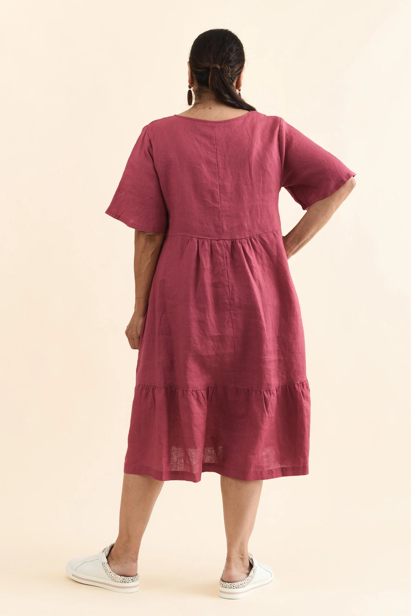 Miller Pink Linen Tiered Dress - Image 11