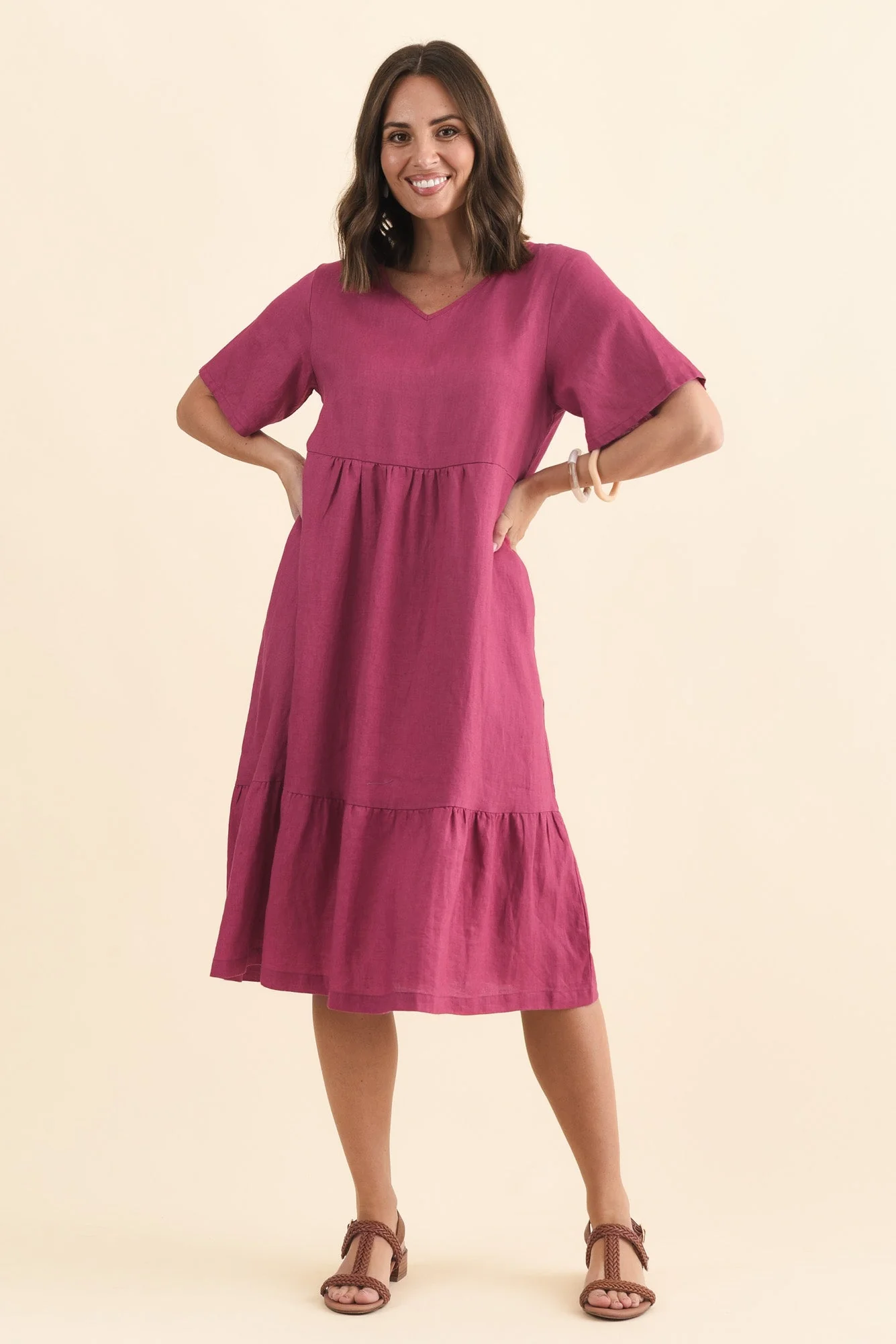 Miller Pink Linen Tiered Dress - Image 3