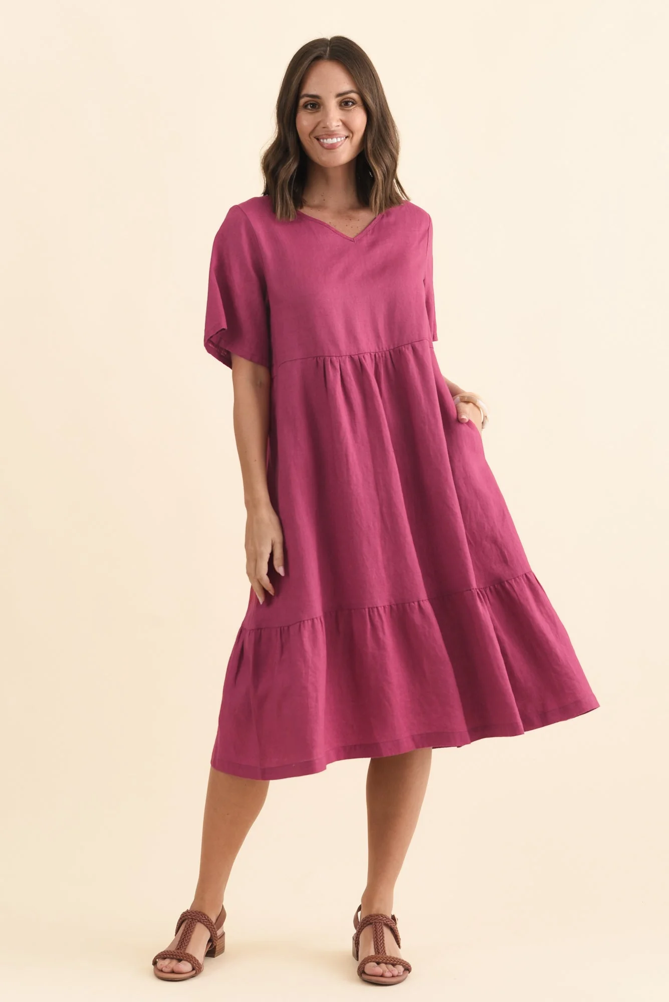Miller Pink Linen Tiered Dress - Image 7