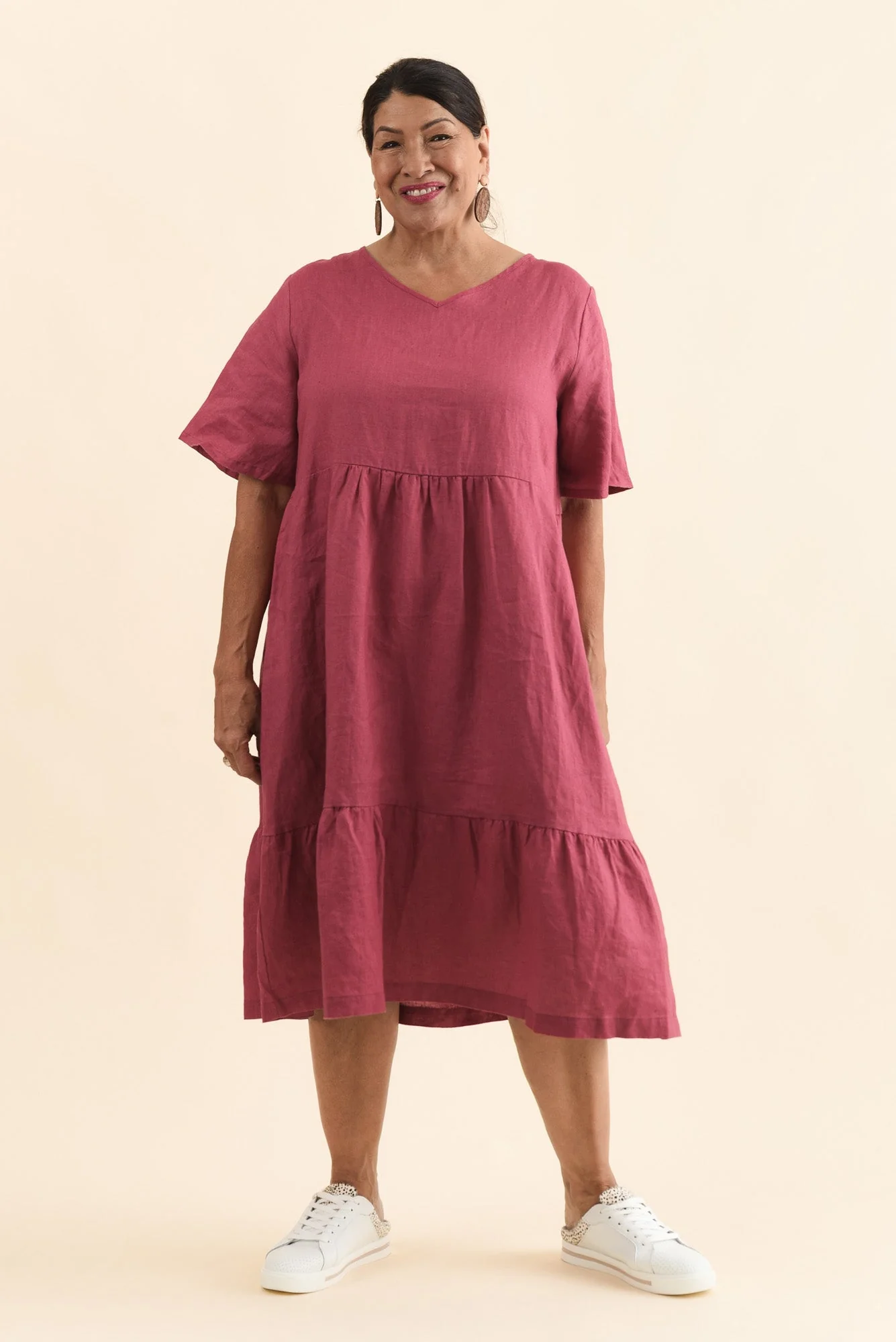 Miller Pink Linen Tiered Dress - Image 9