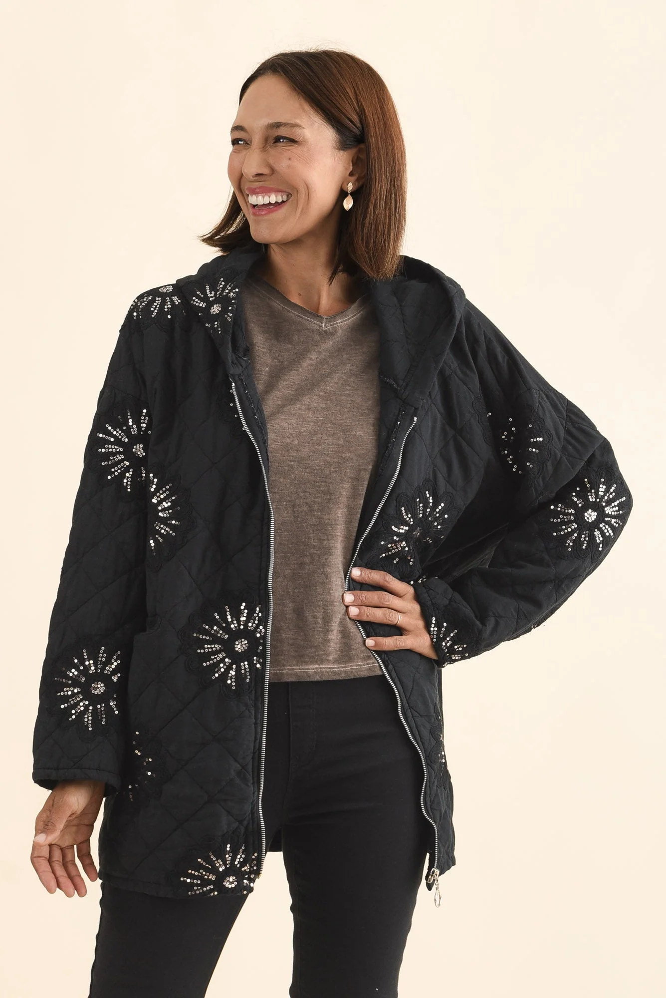 Mintaro Black Sequin Quilted Jacket