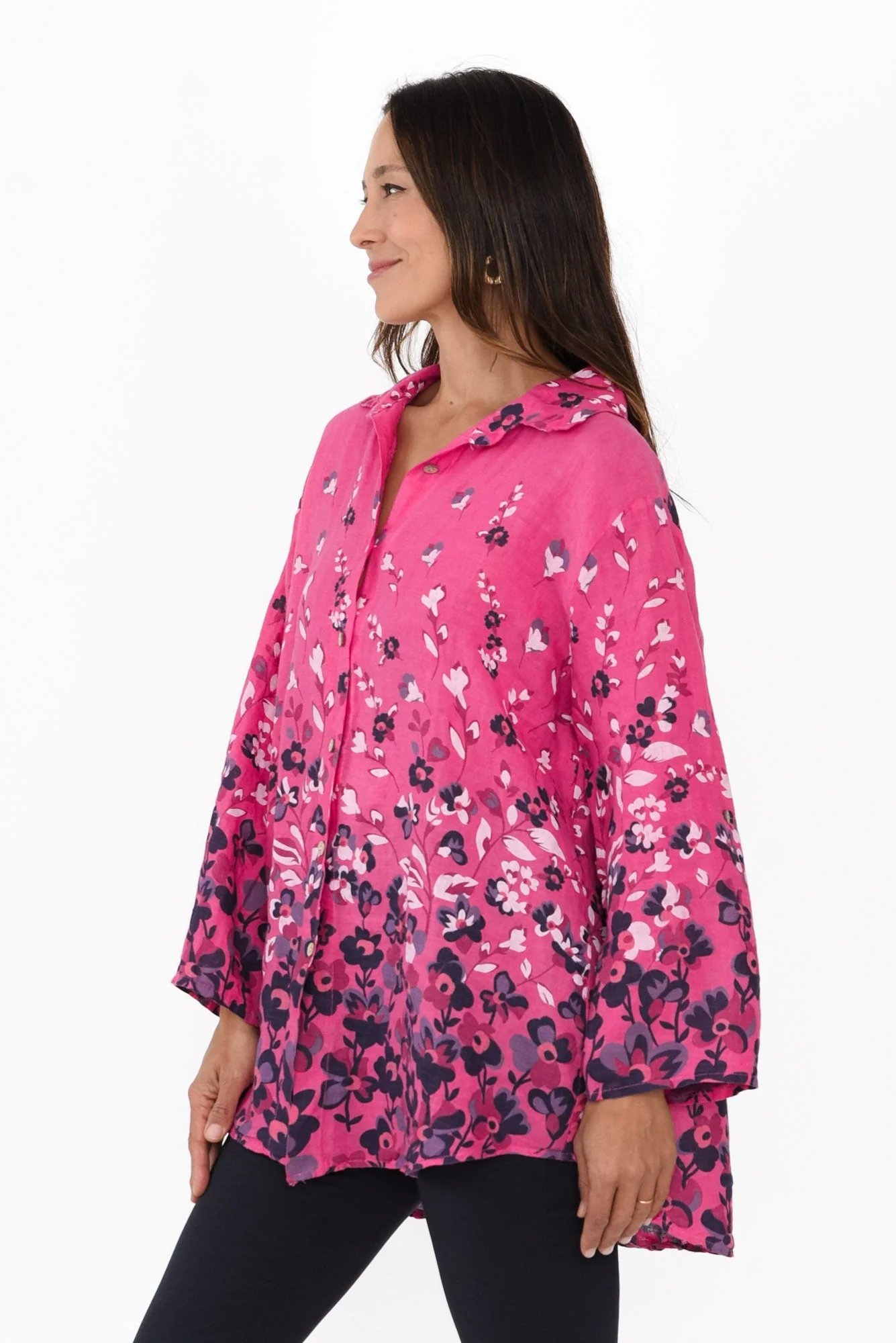 Mira Fuchsia Floral Linen Shirt - Image 3