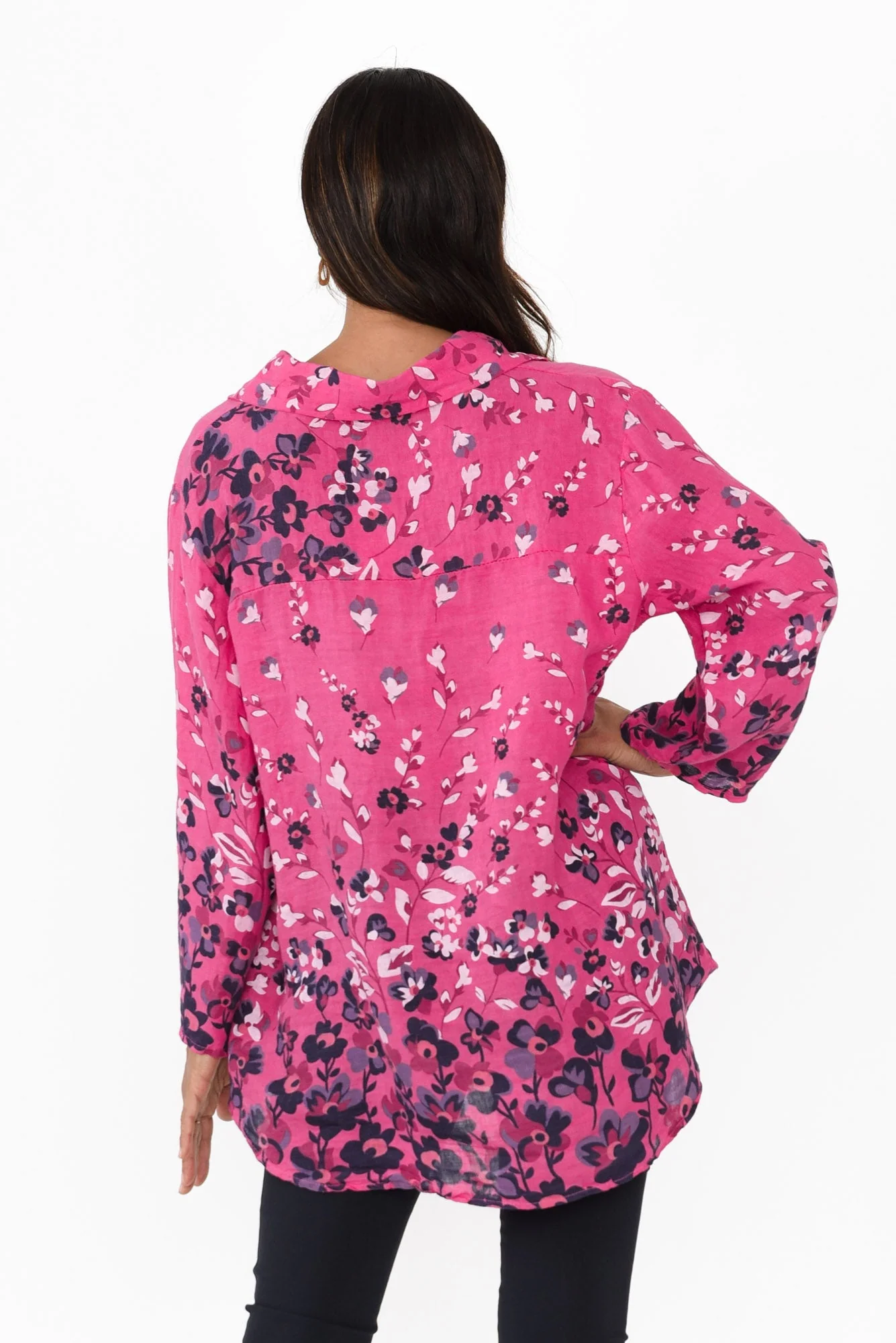 Mira Fuchsia Floral Linen Shirt - Image 4