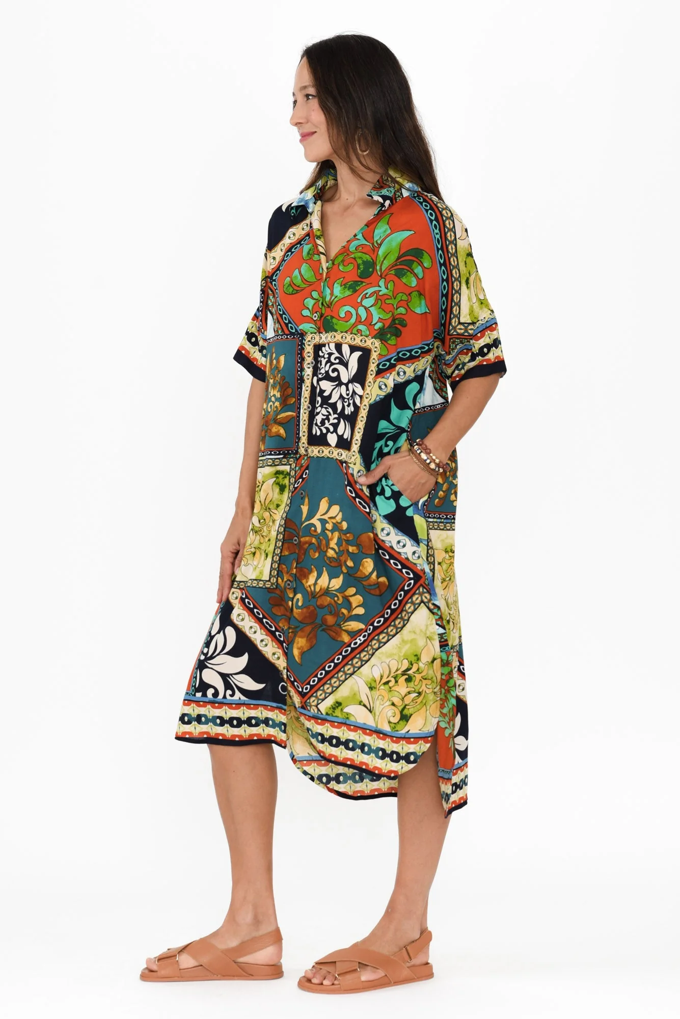 Myrtle Blue Mosaic Shirt Dress - Image 3