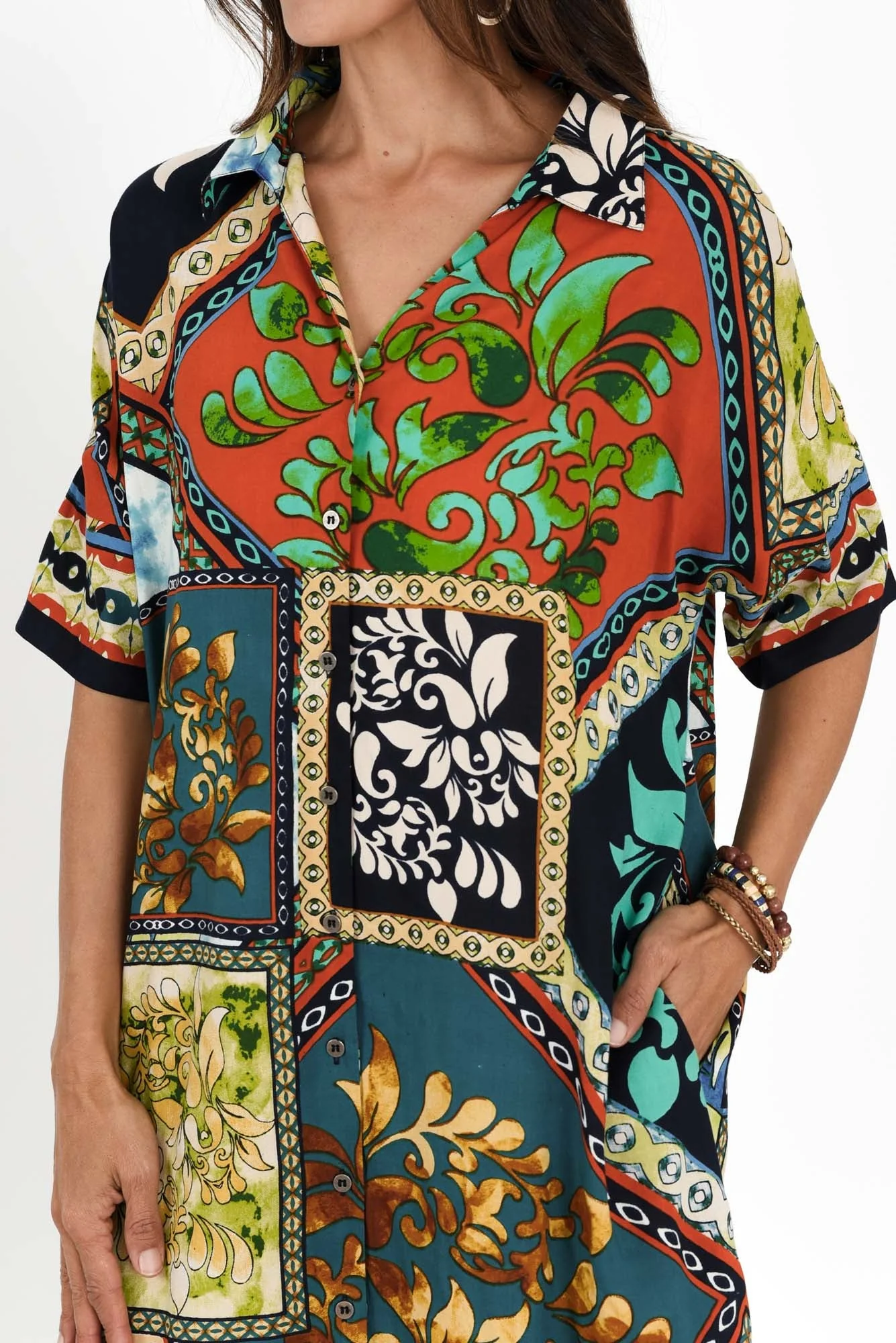 Myrtle Blue Mosaic Shirt Dress - Image 5