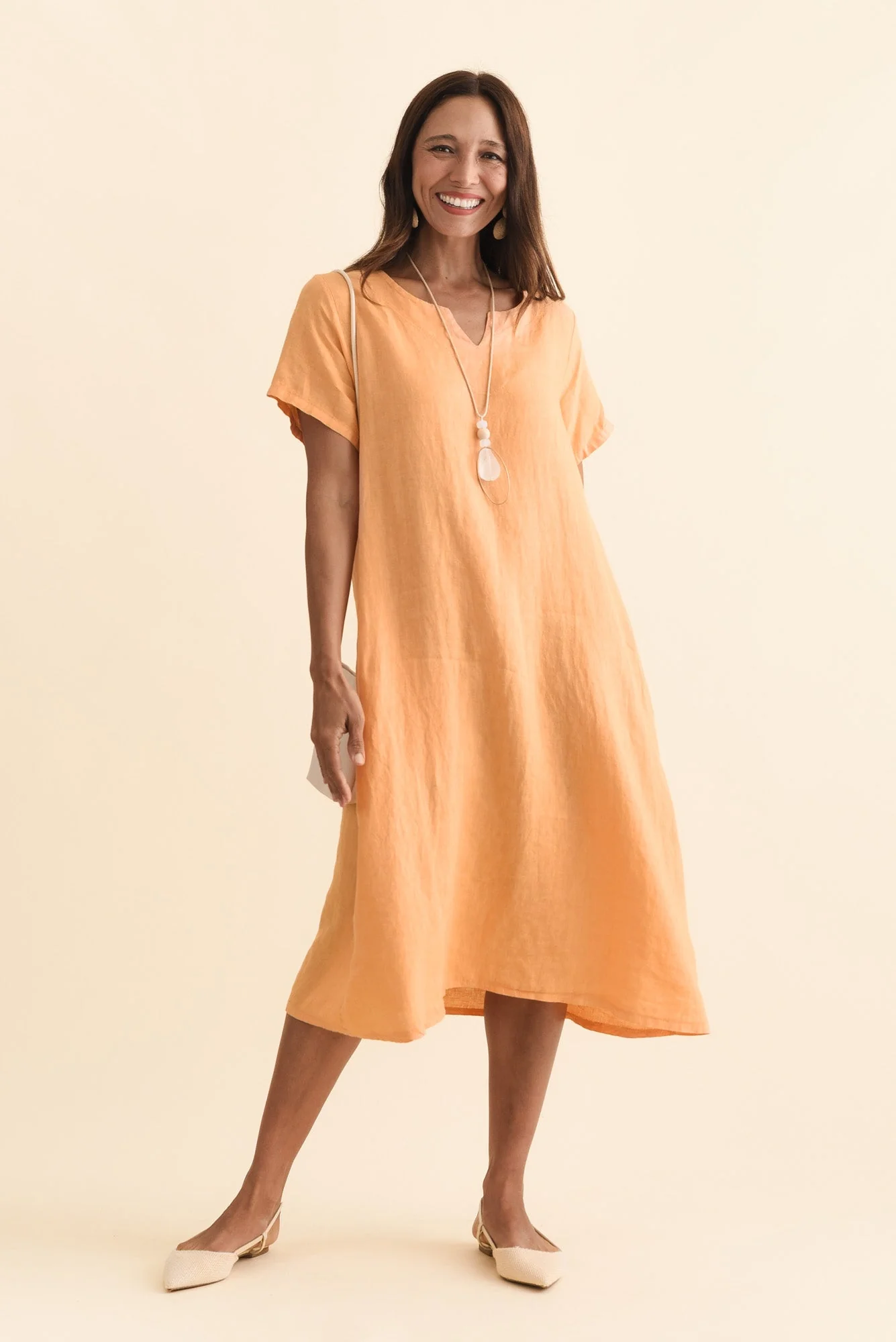 Nara Peach Linen Pocket Dress - Image 2