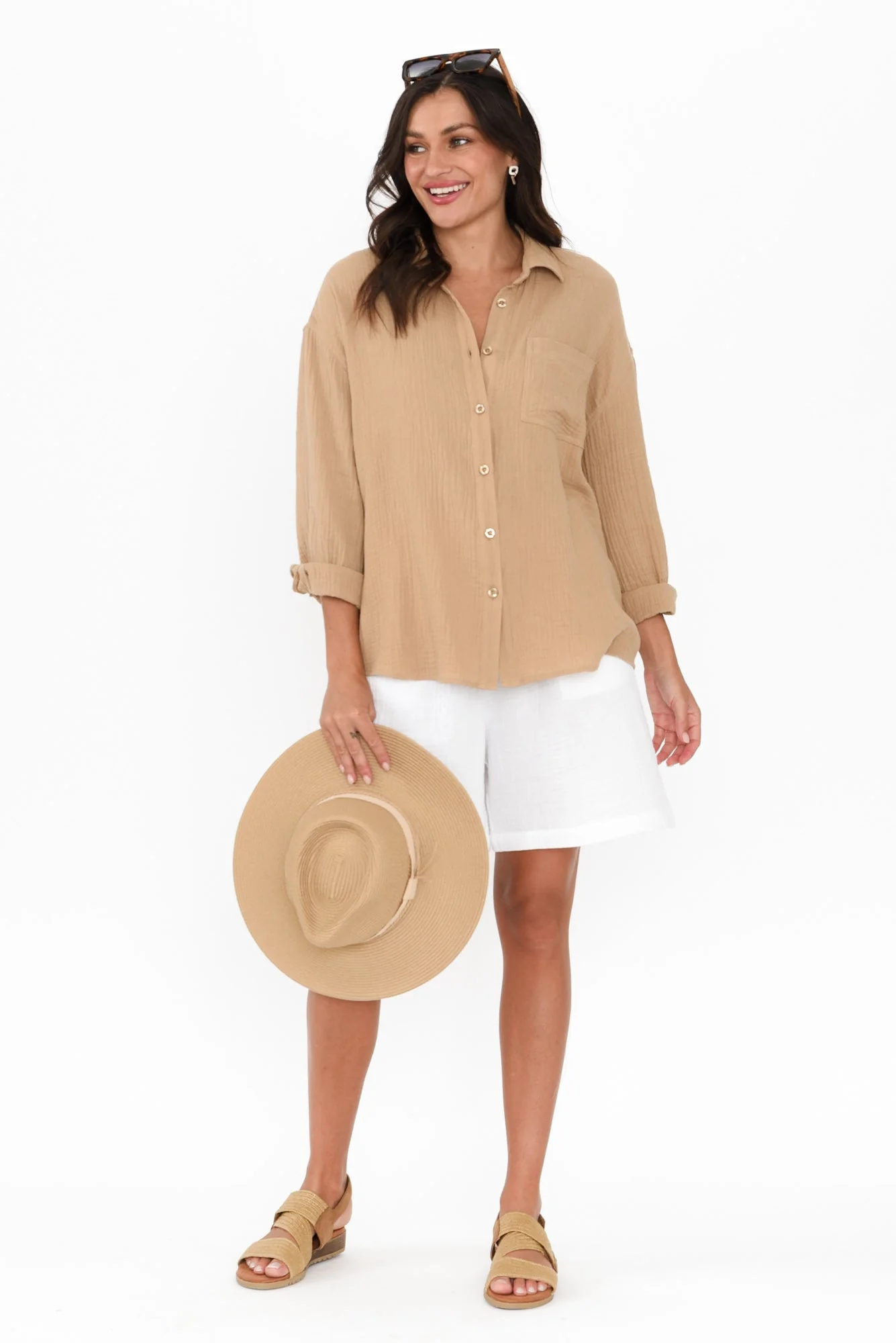 Natalia Beige Cotton Cheesecloth Shirt - Image 2