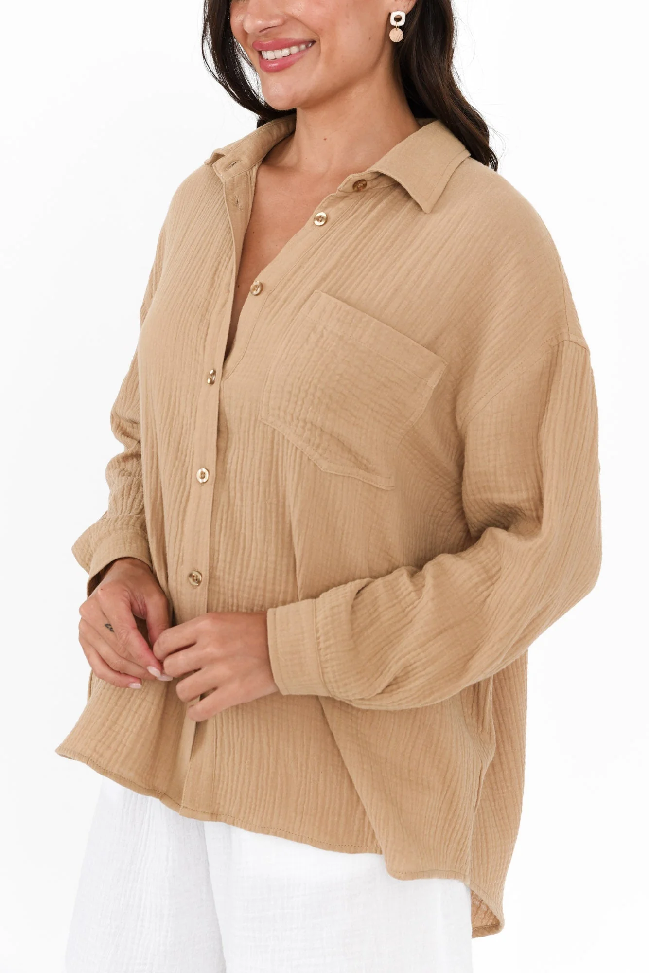 Natalia Beige Cotton Cheesecloth Shirt - Image 6