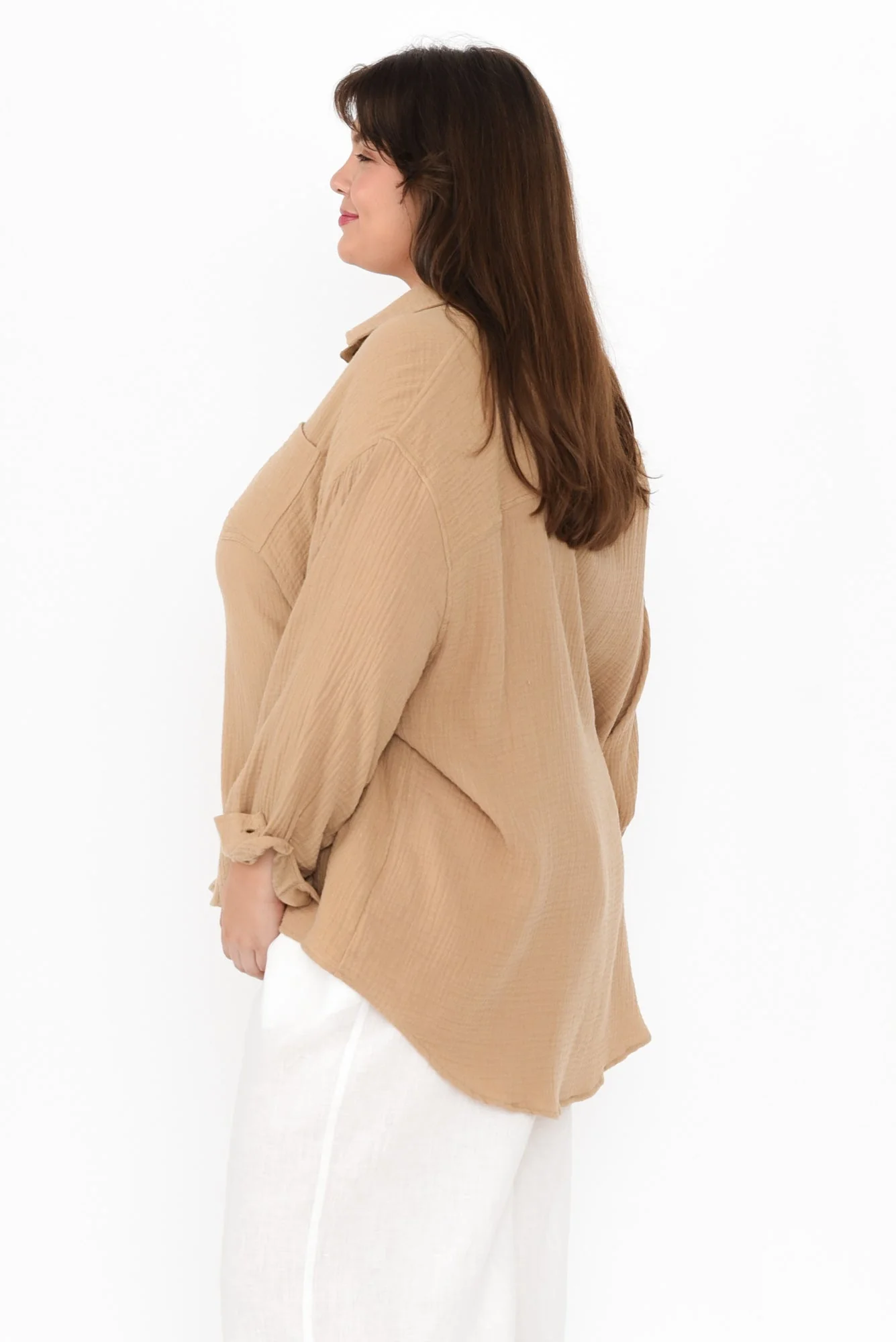 Natalia Beige Cotton Cheesecloth Shirt - Image 8