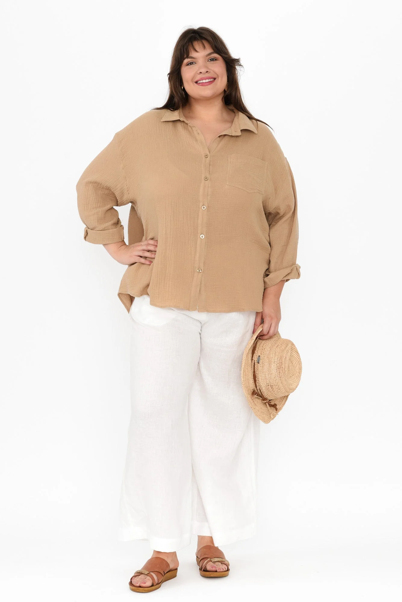 Natalia Beige Cotton Cheesecloth Shirt - Image 9