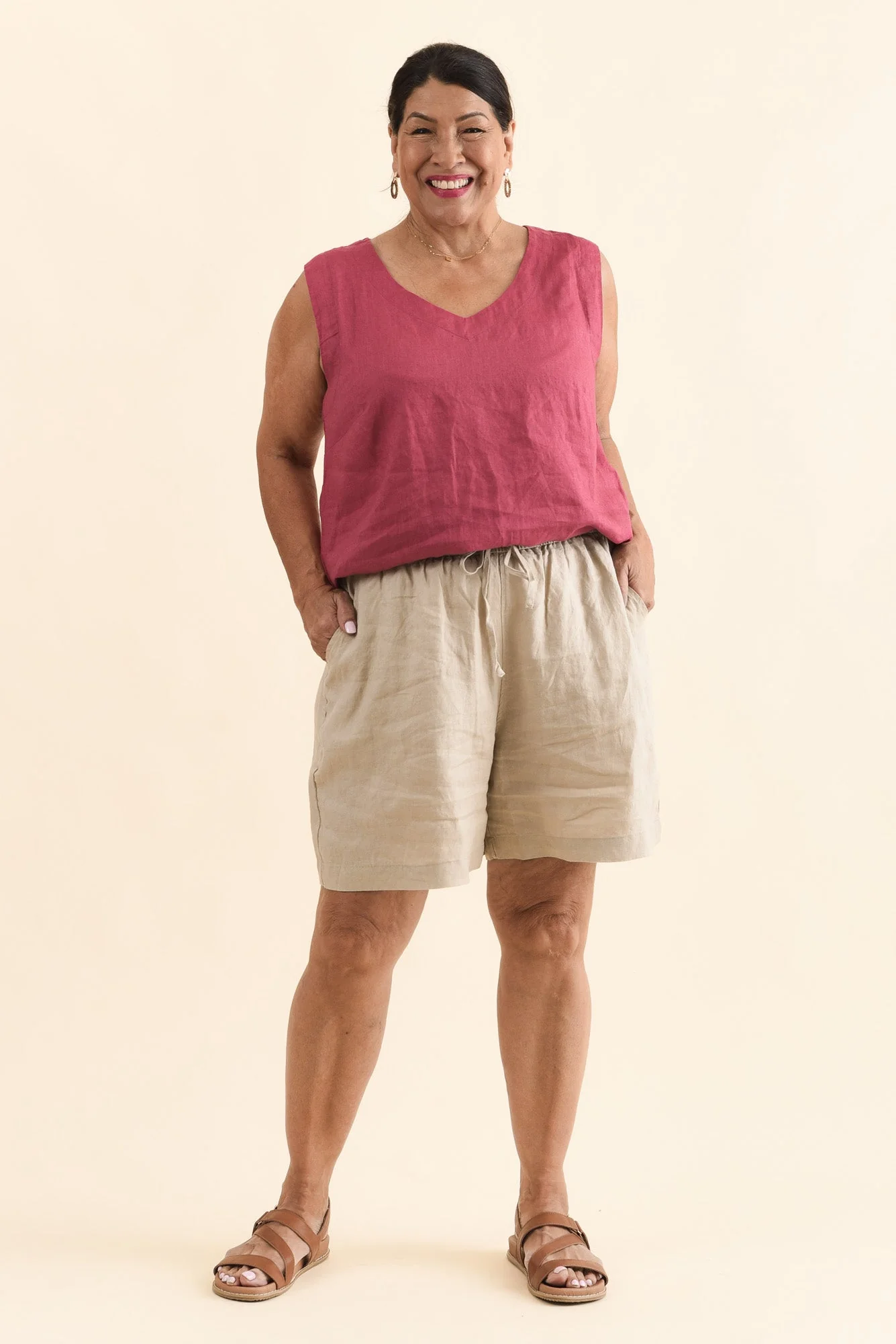 Nirah Beige Linen Pocket Shorts - Image 8