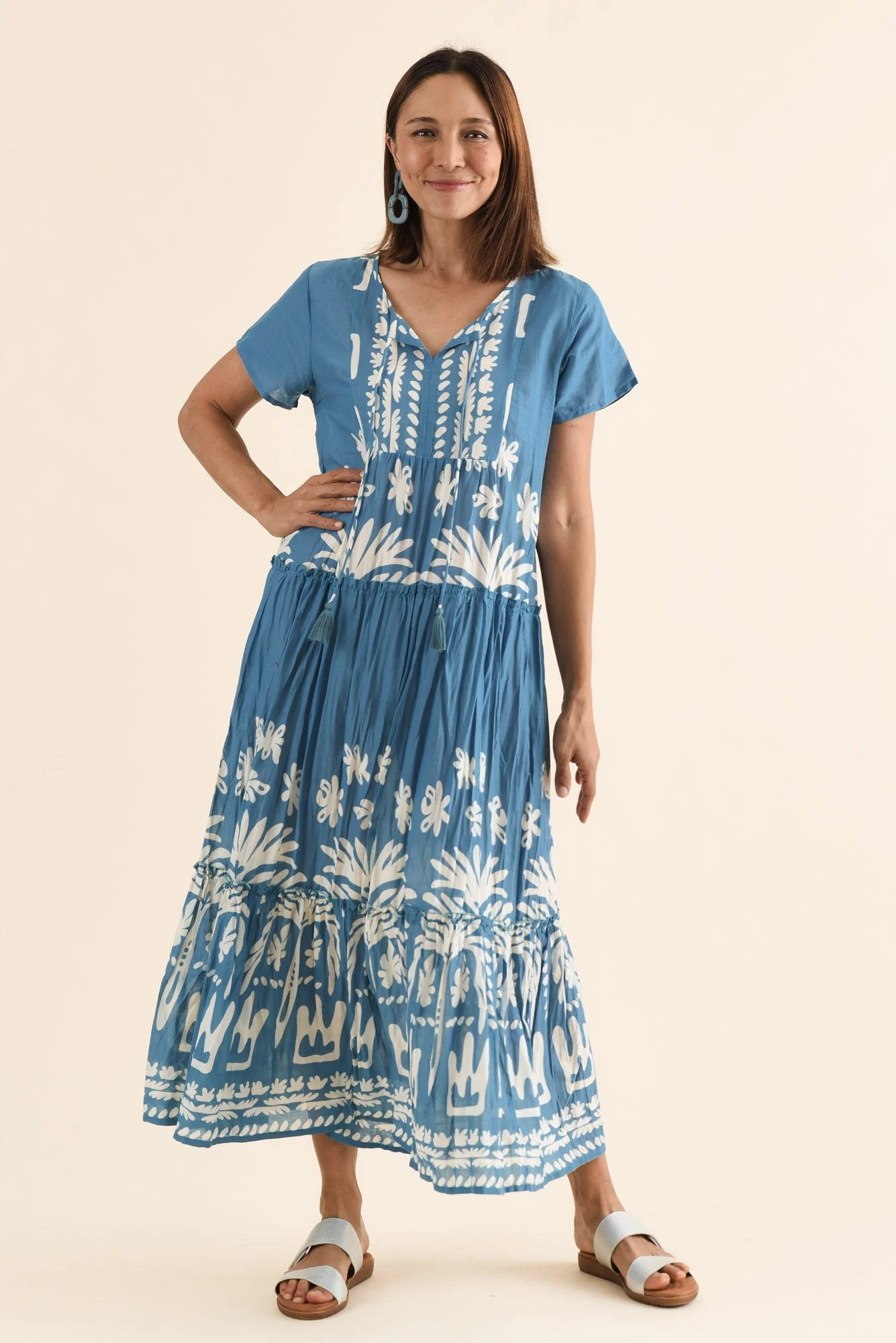 Nona Blue Beach Crinkle Cotton Maxi Dress - Image 6