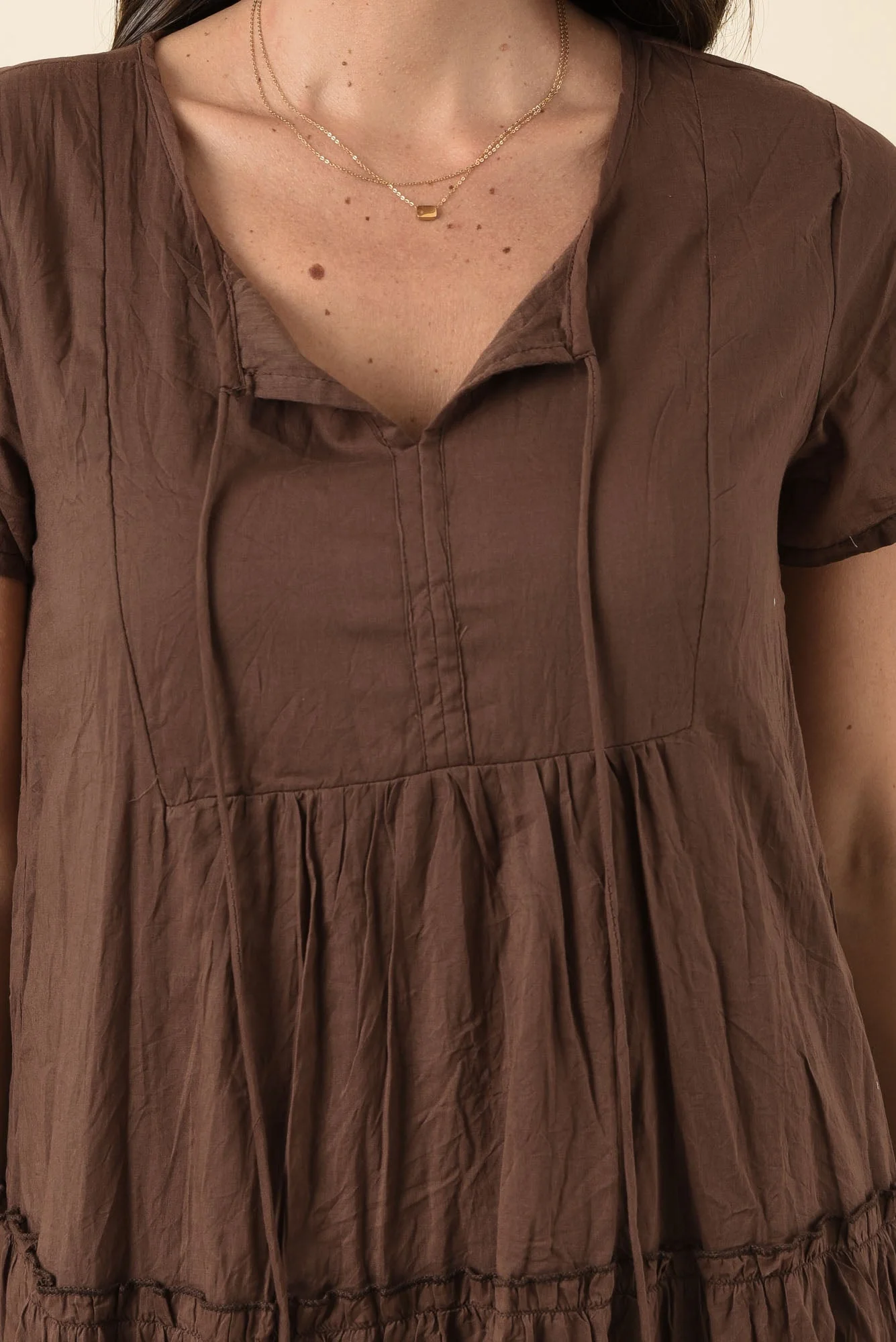 Nona Chocolate Crinkle Cotton Maxi Dress - Image 5