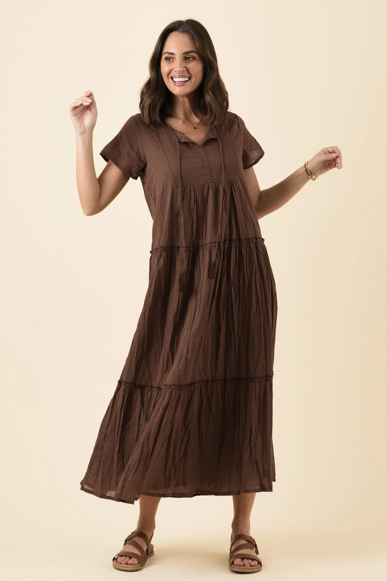 Nona Chocolate Crinkle Cotton Maxi Dress - Image 6