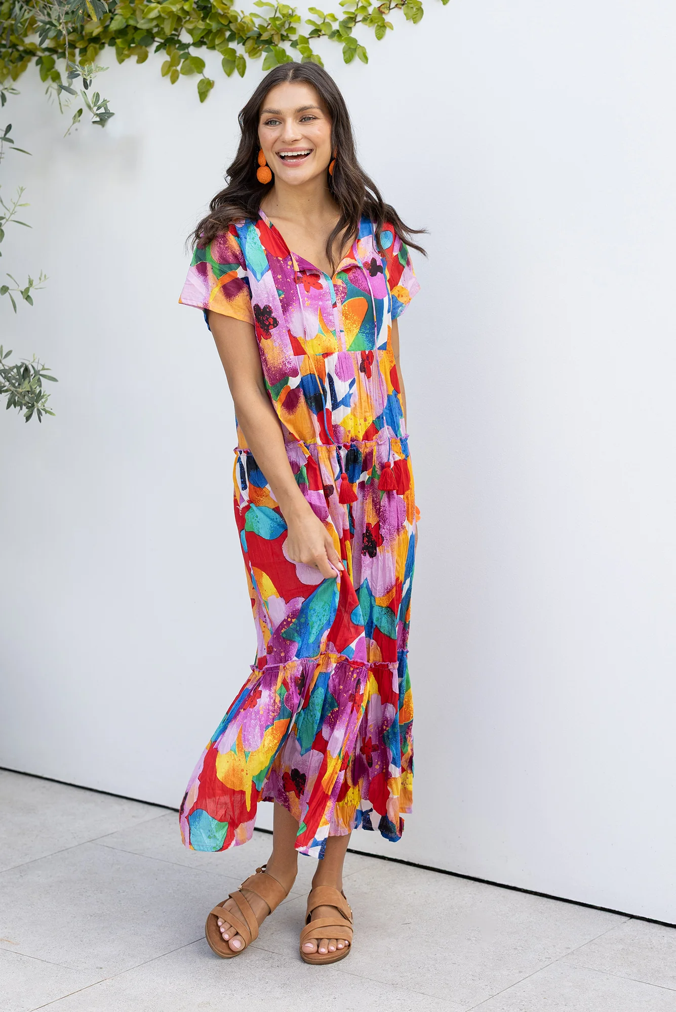 Nona Pink Bloom Crinkle Cotton Maxi Dress