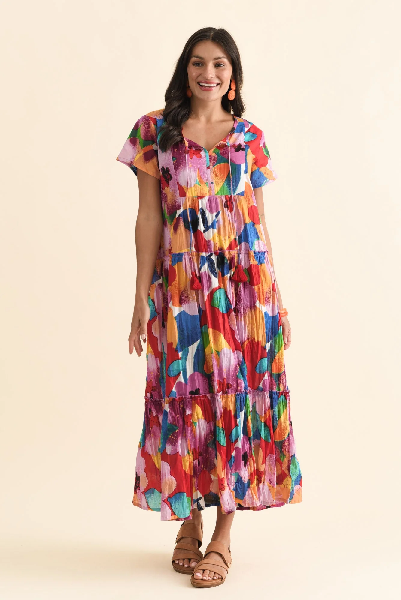 Nona Pink Bloom Crinkle Cotton Maxi Dress - Image 3